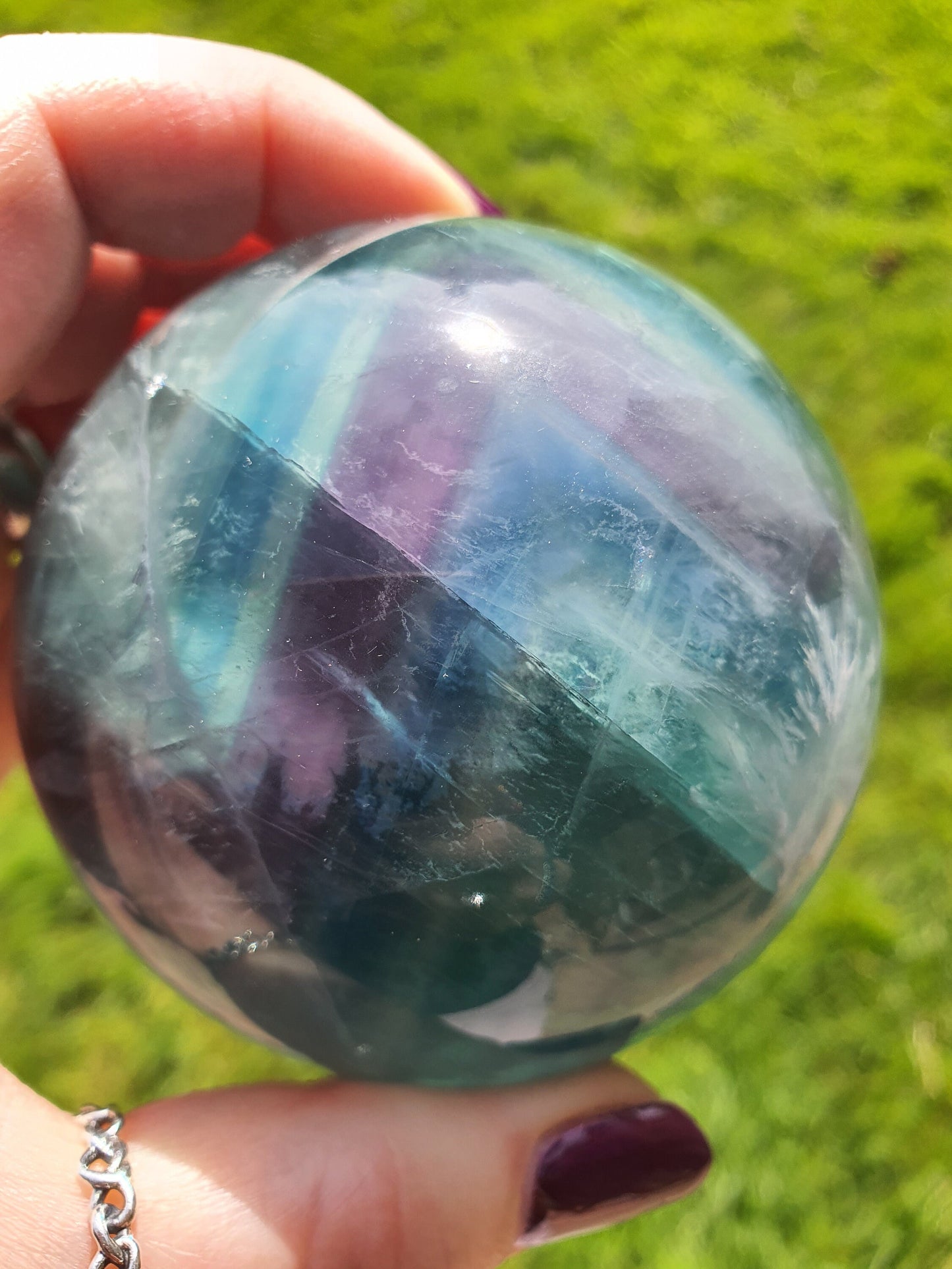 Feather Fluorite Sphere with amazing rainbow flashes