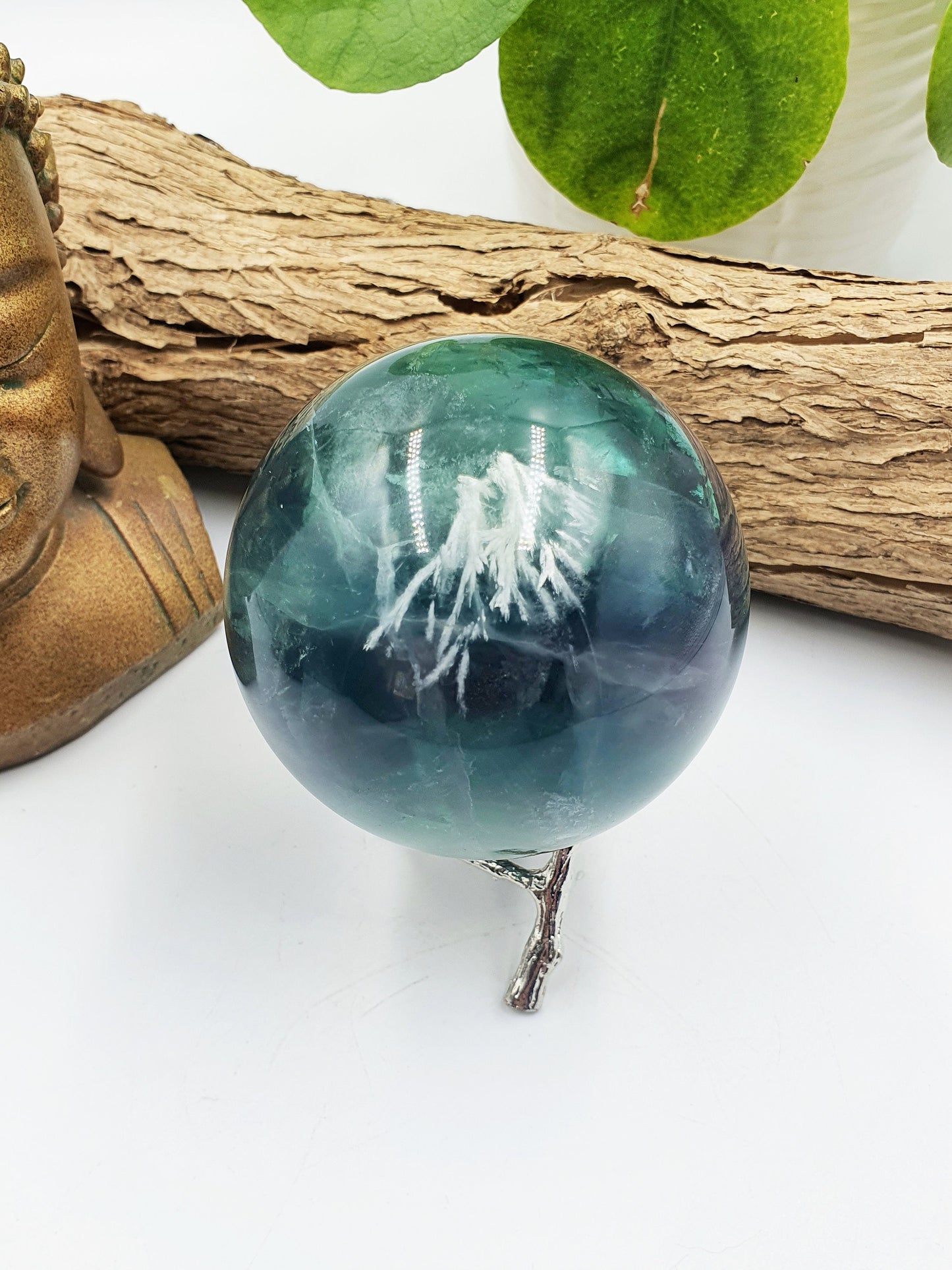 Feather Fluorite Sphere with amazing rainbow flashes