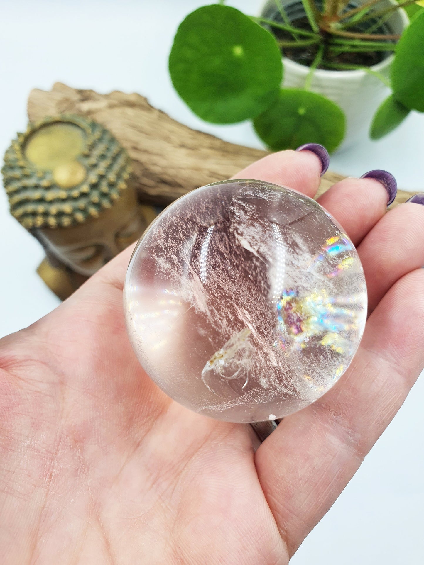 A Grade Clear Quartz Crystal Sphere - High Quality Transparent Quartz Sphere with Rainbows - Spherical Natural Quartz- 49mm