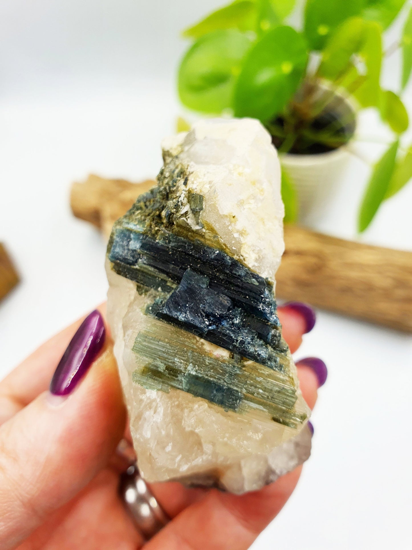 Raw Green Tourmaline and Purple Mica Specimen