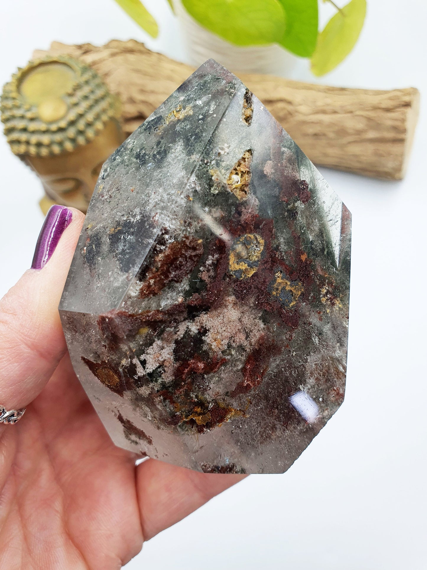 Large Green Garden Quartz Freeform /Lodolite Quartz Freeform