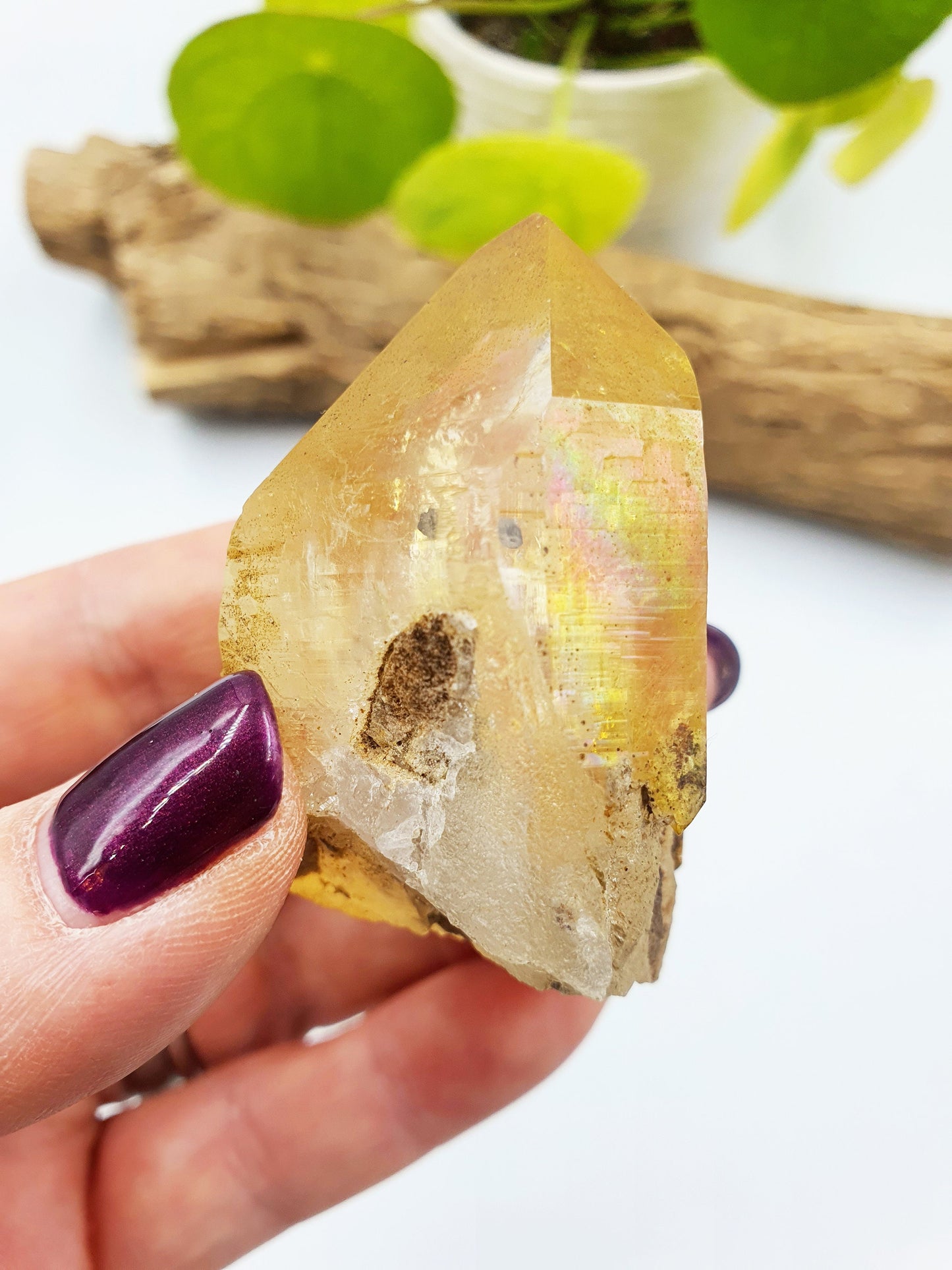 Rare Natural Rainbow Aura Yellow Himalayan Quartz Point