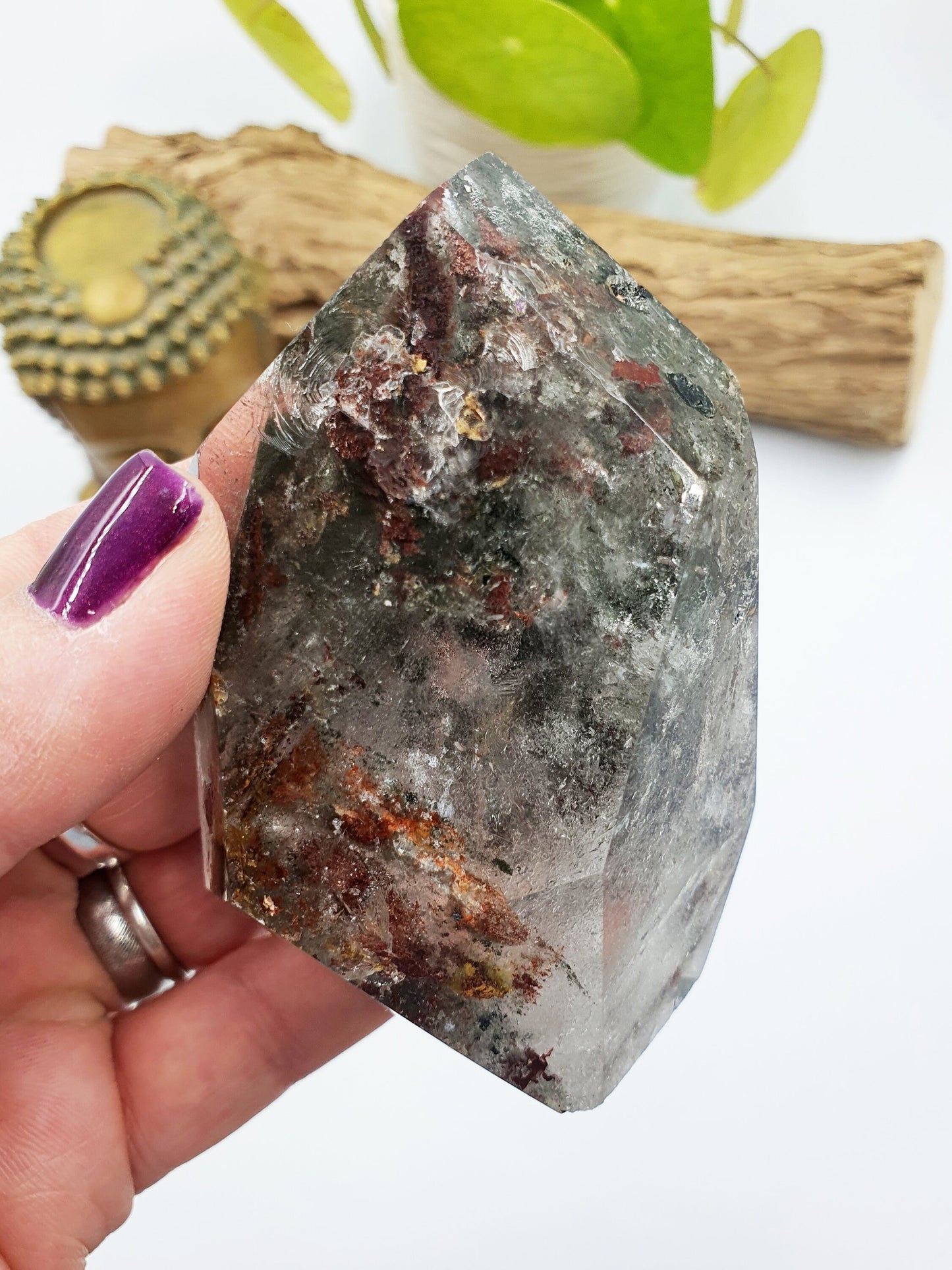 Large Green Garden Quartz Freeform /Lodolite Quartz Freeform