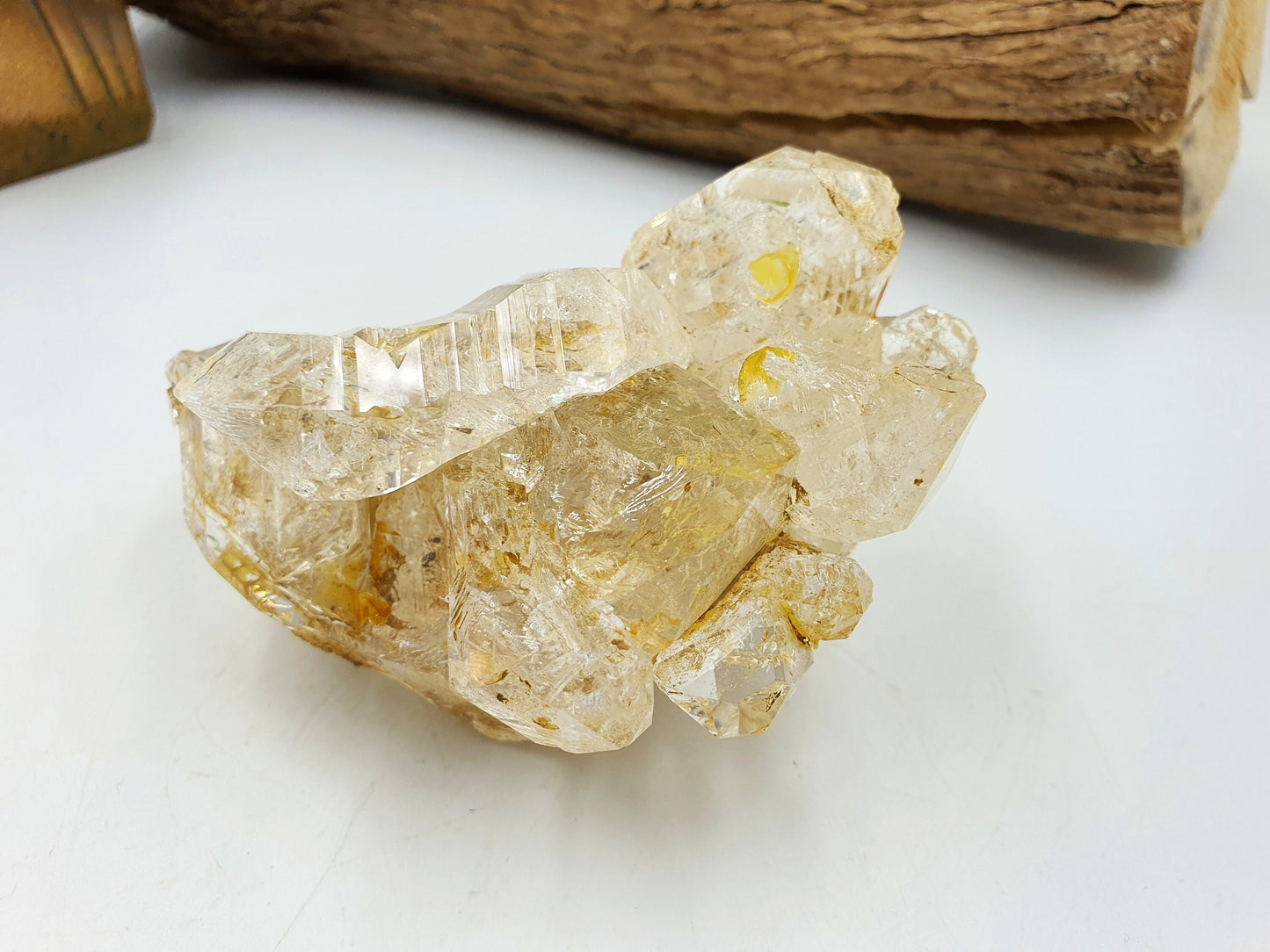 Skeletal Quartz Specimen from Pakistan with moving carbon bubble and rainbow flashes