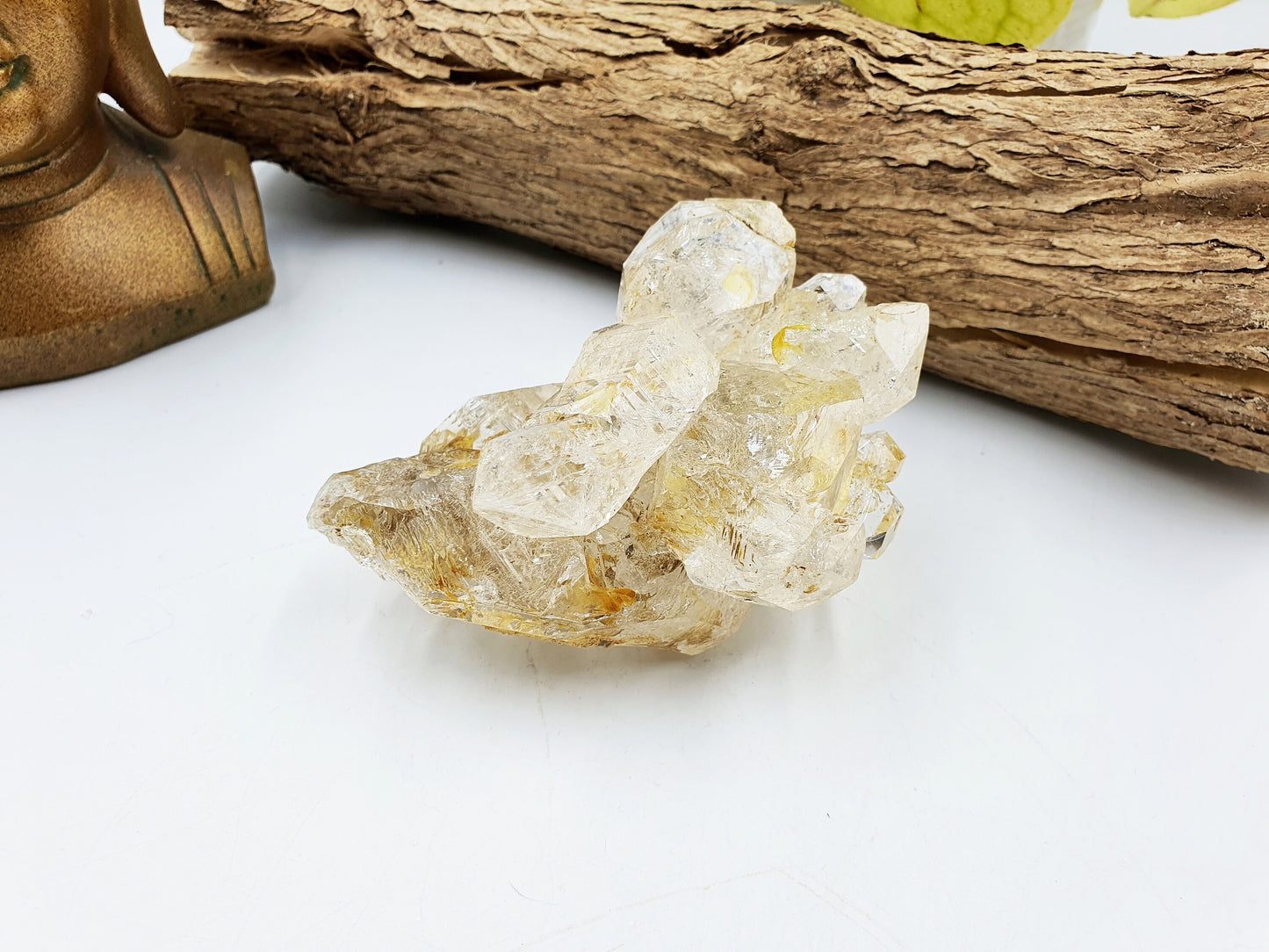 Skeletal Quartz Specimen from Pakistan with moving carbon bubble and rainbow flashes