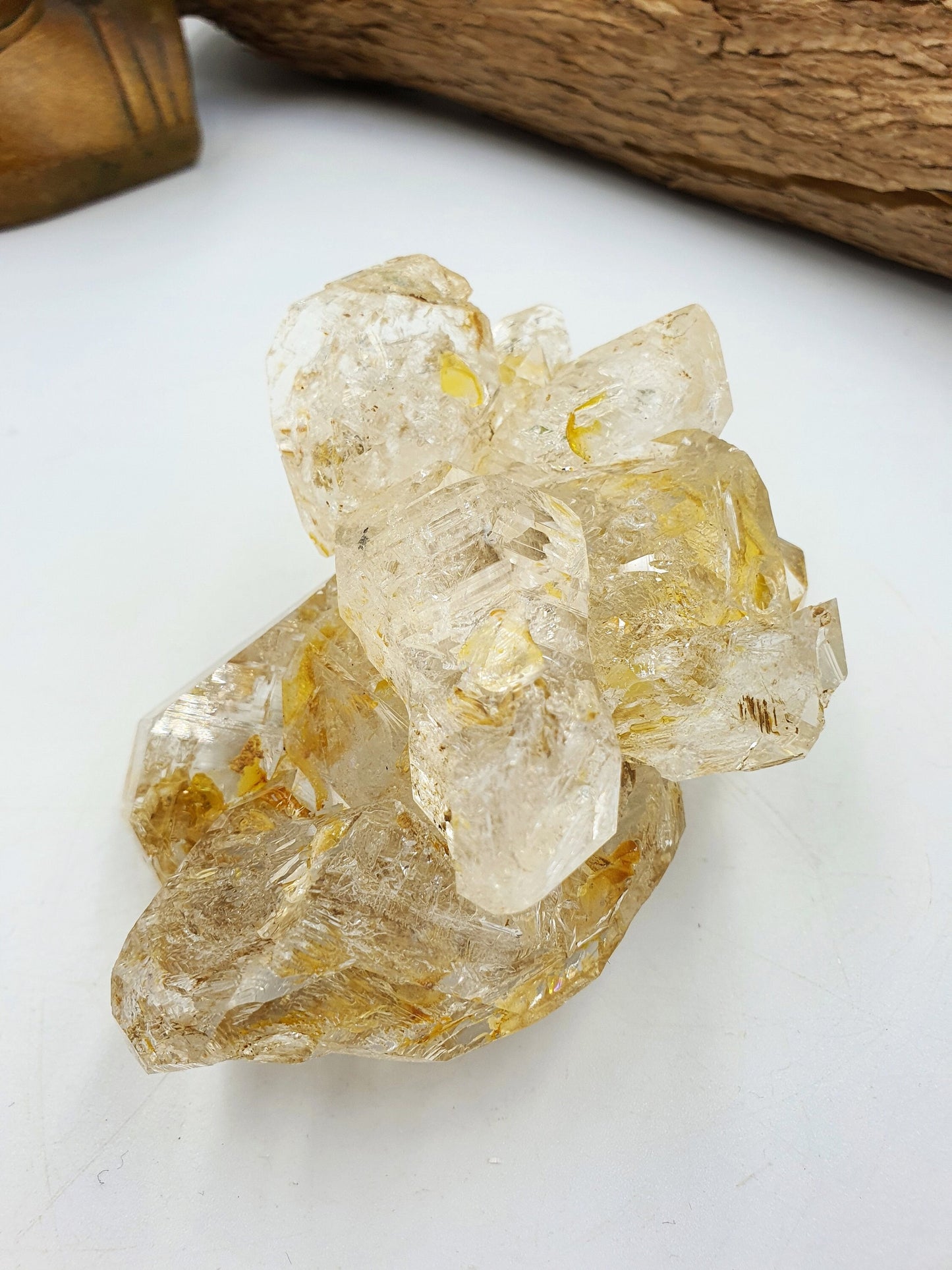 Skeletal Quartz Specimen from Pakistan with moving carbon bubble and rainbow flashes