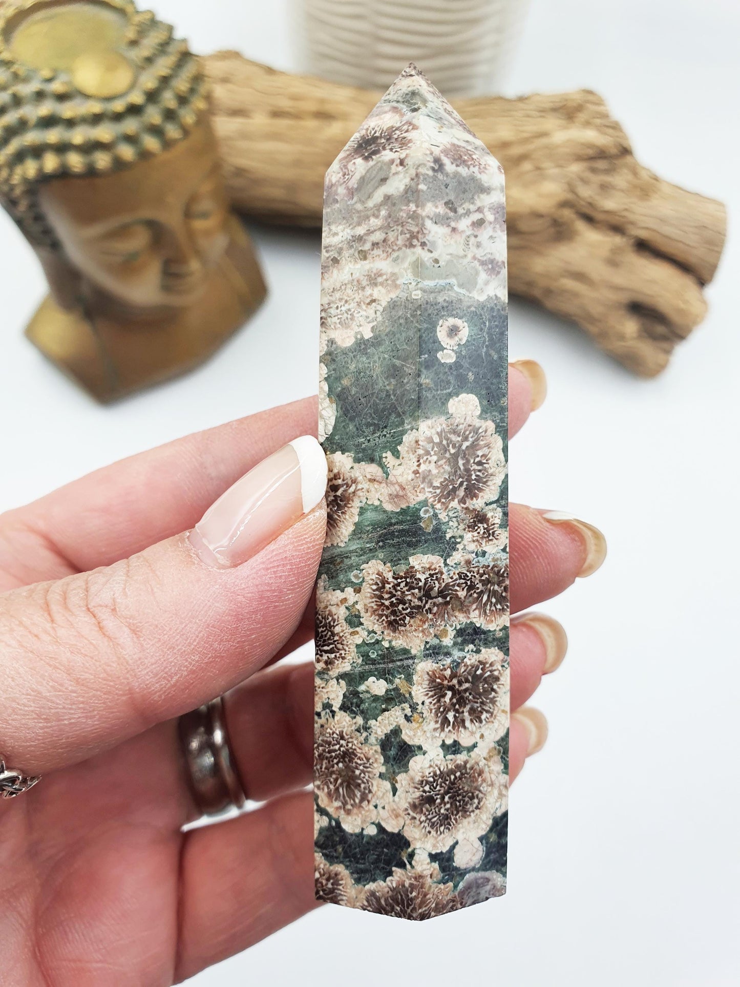 Green Flower Jasper Crystal Tower