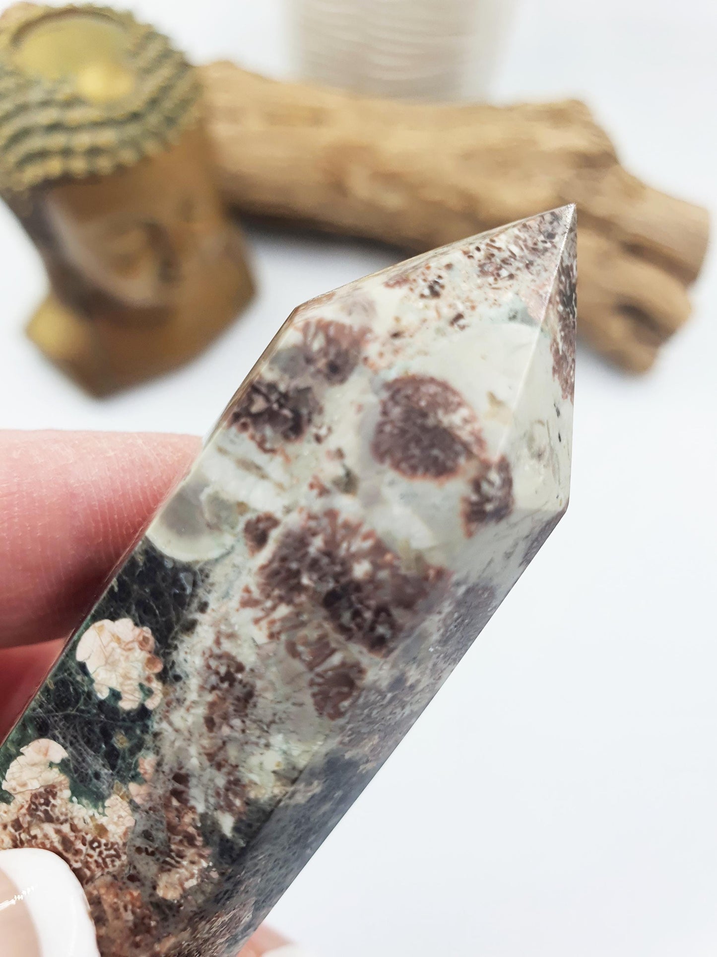 Green Flower Jasper Crystal Tower
