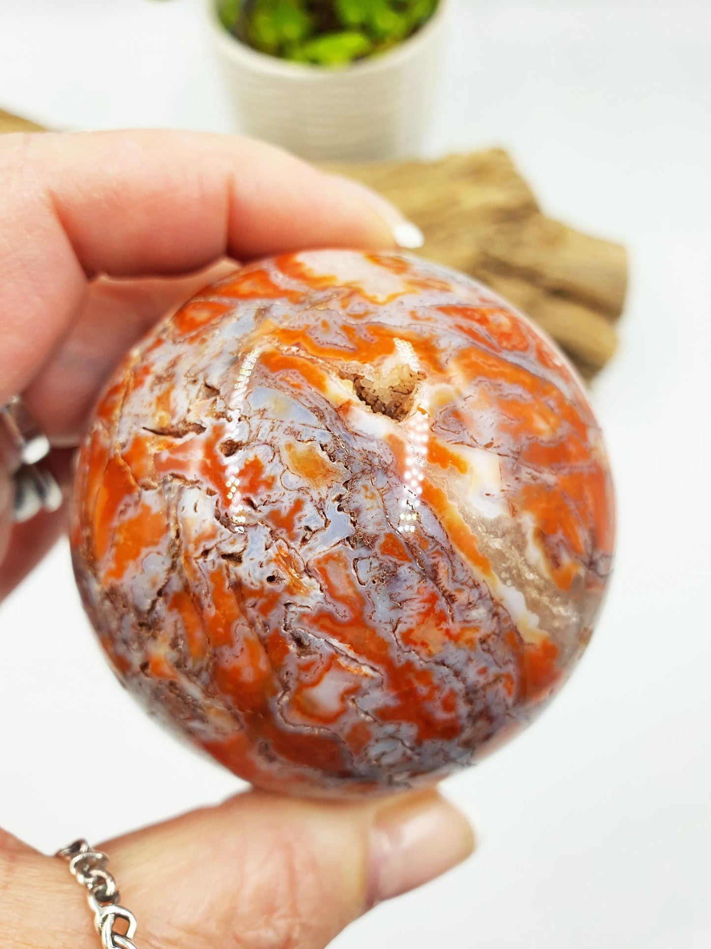 Red Moss Agate Drusy Sphere