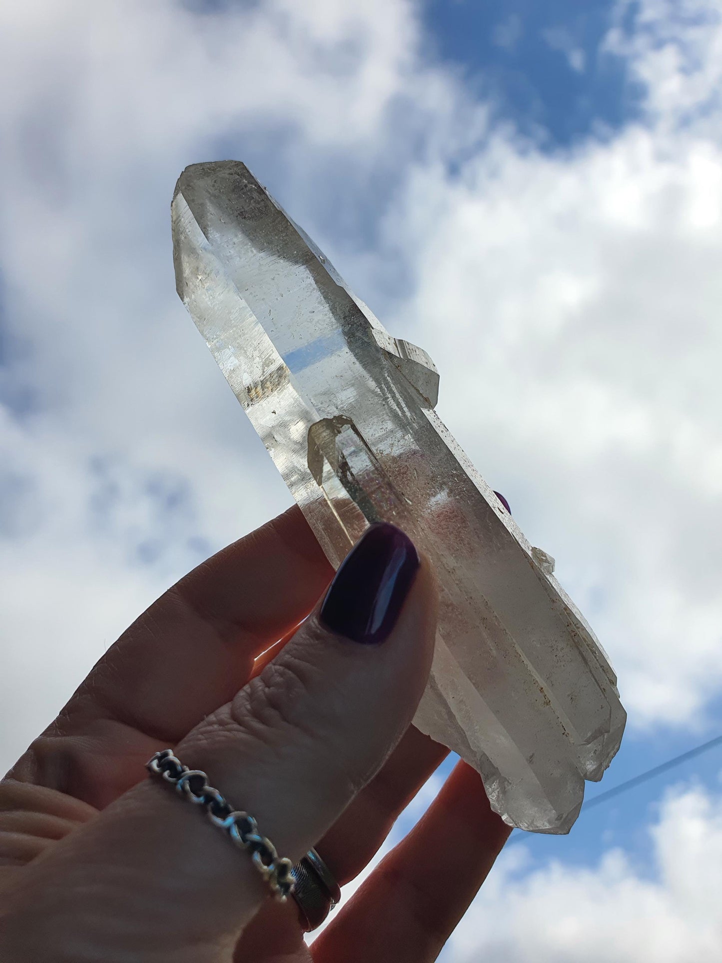 Rare Large Lemurian Quartz Cluster Wand with rainbow