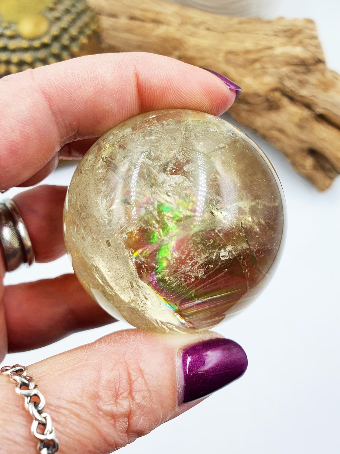 Citrine Sphere with Large Rainbows