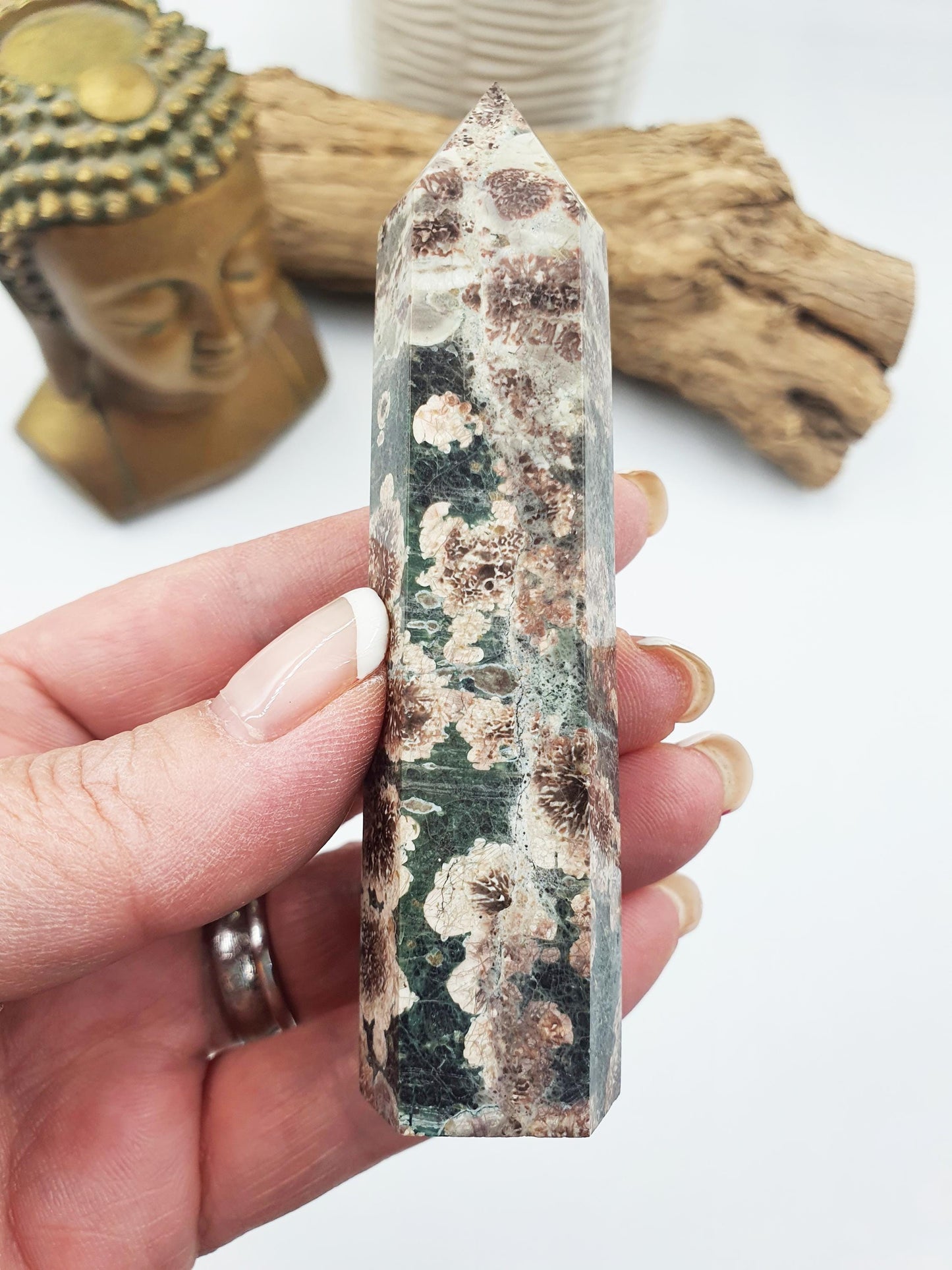 Green Flower Jasper Crystal Tower