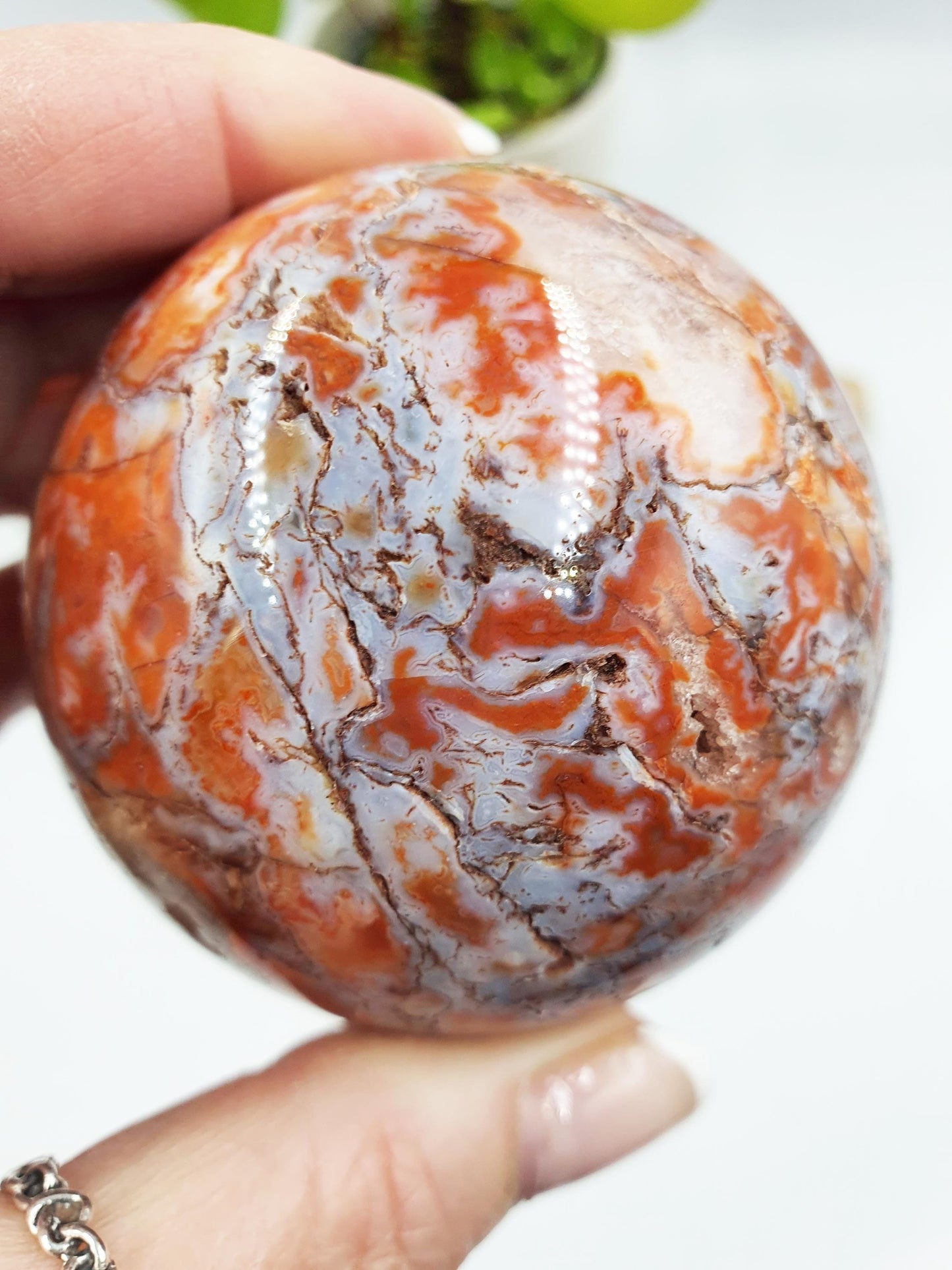 Red Moss Agate Drusy Sphere