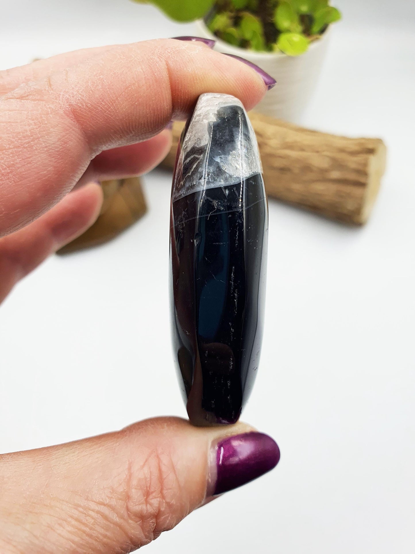 Large Black Banded Agate Drusy Palm