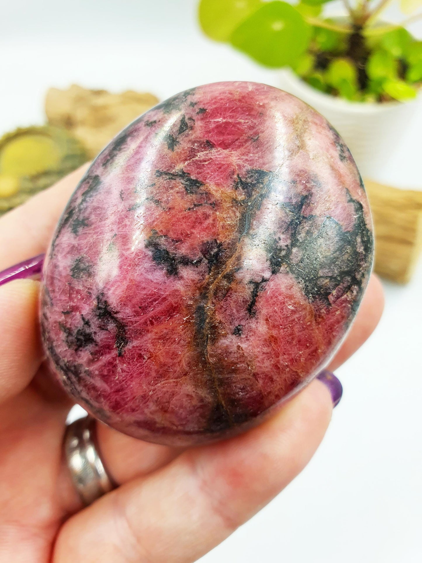 Large Rhodonite Palm Stone