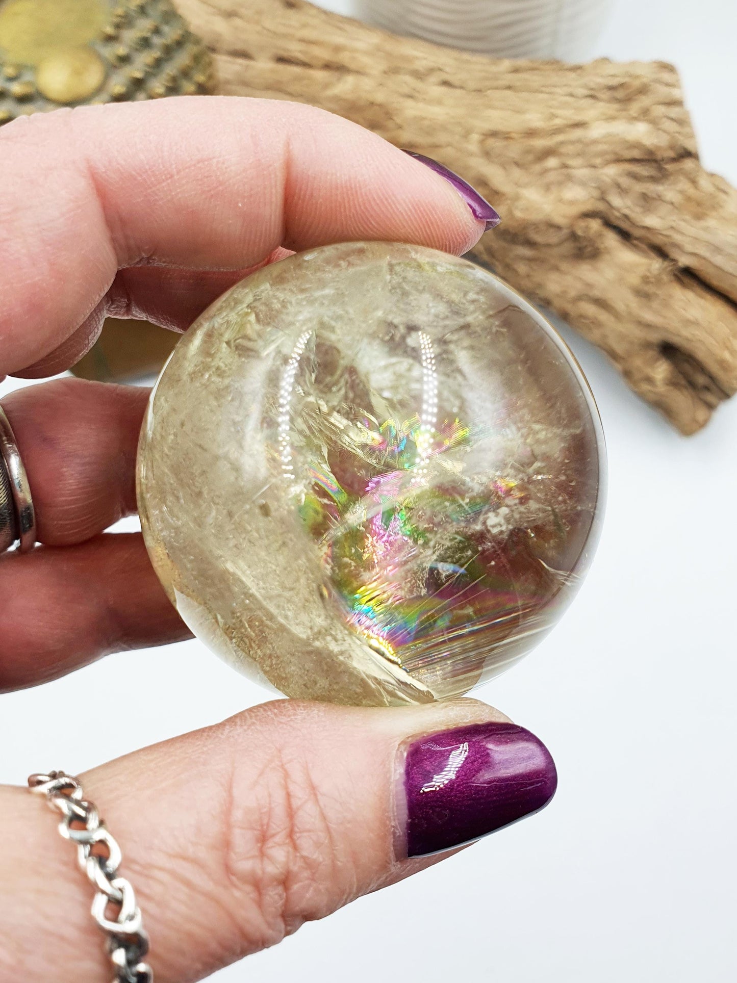 Citrine Sphere with Large Rainbows