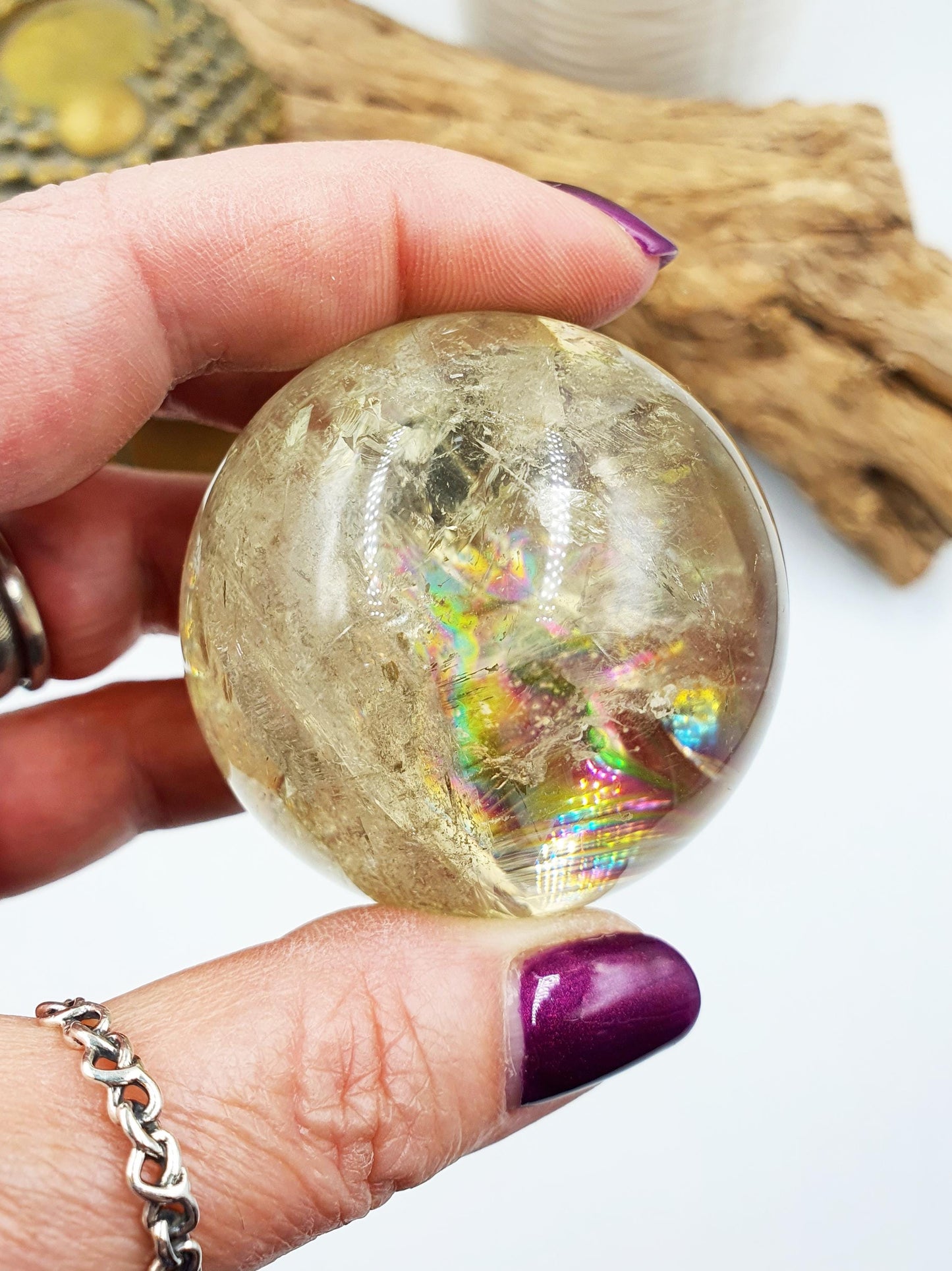 Citrine Sphere with Large Rainbows