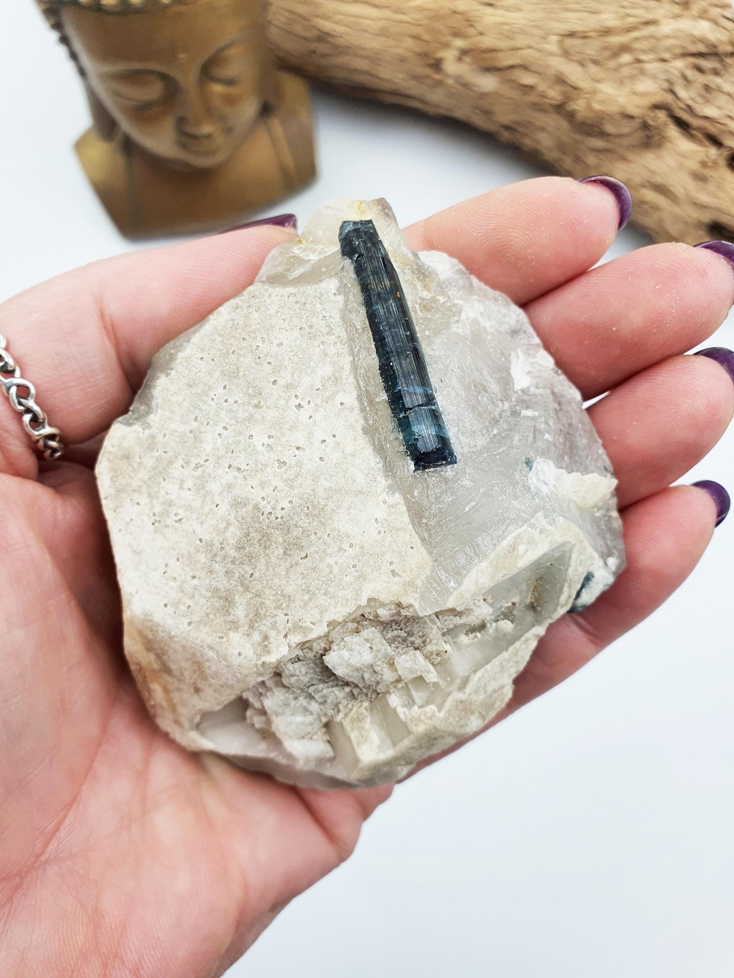 Raw Green Tourmaline and Purple Mica Specimen