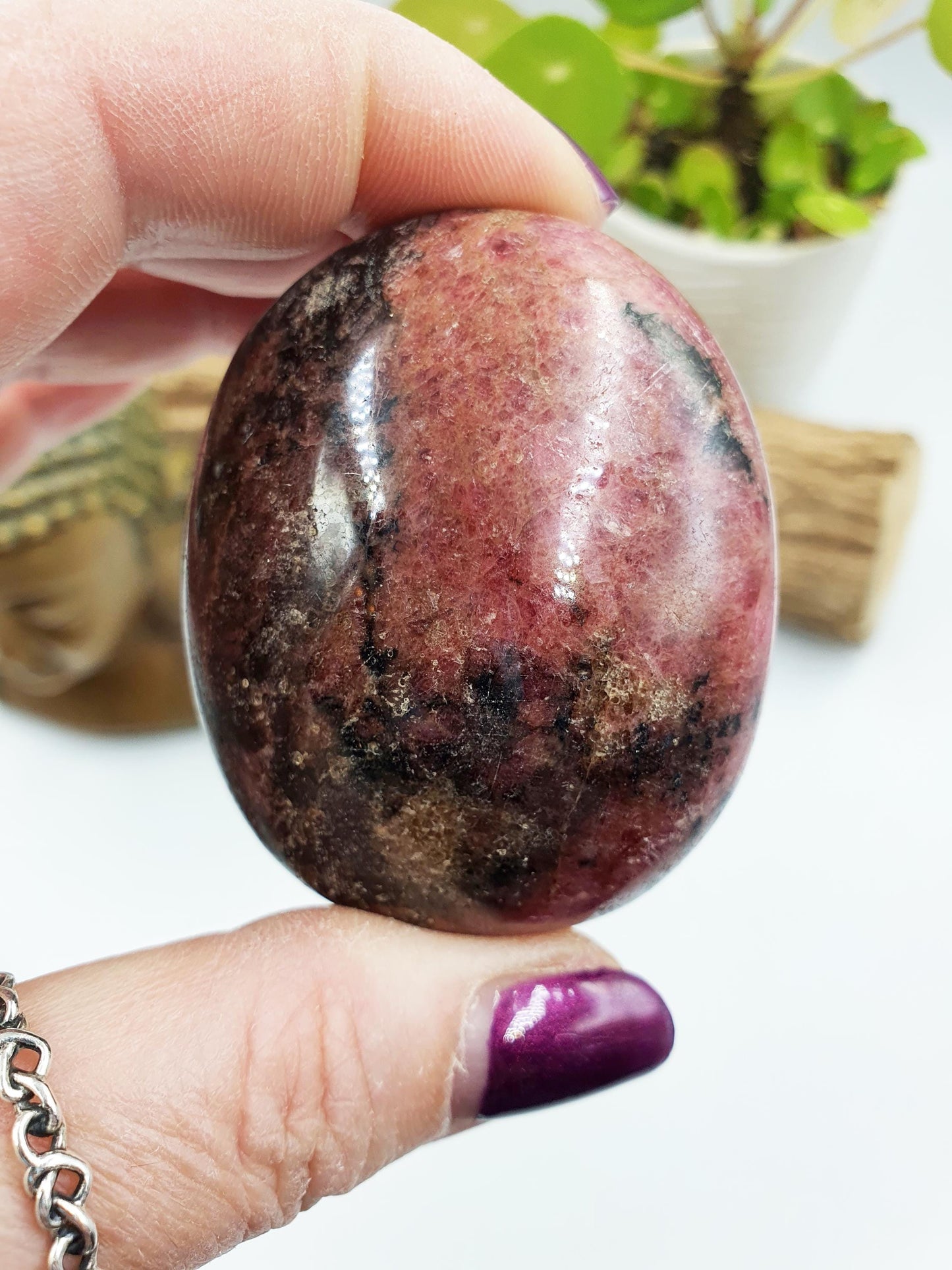 Large Rhodonite Palm Stone