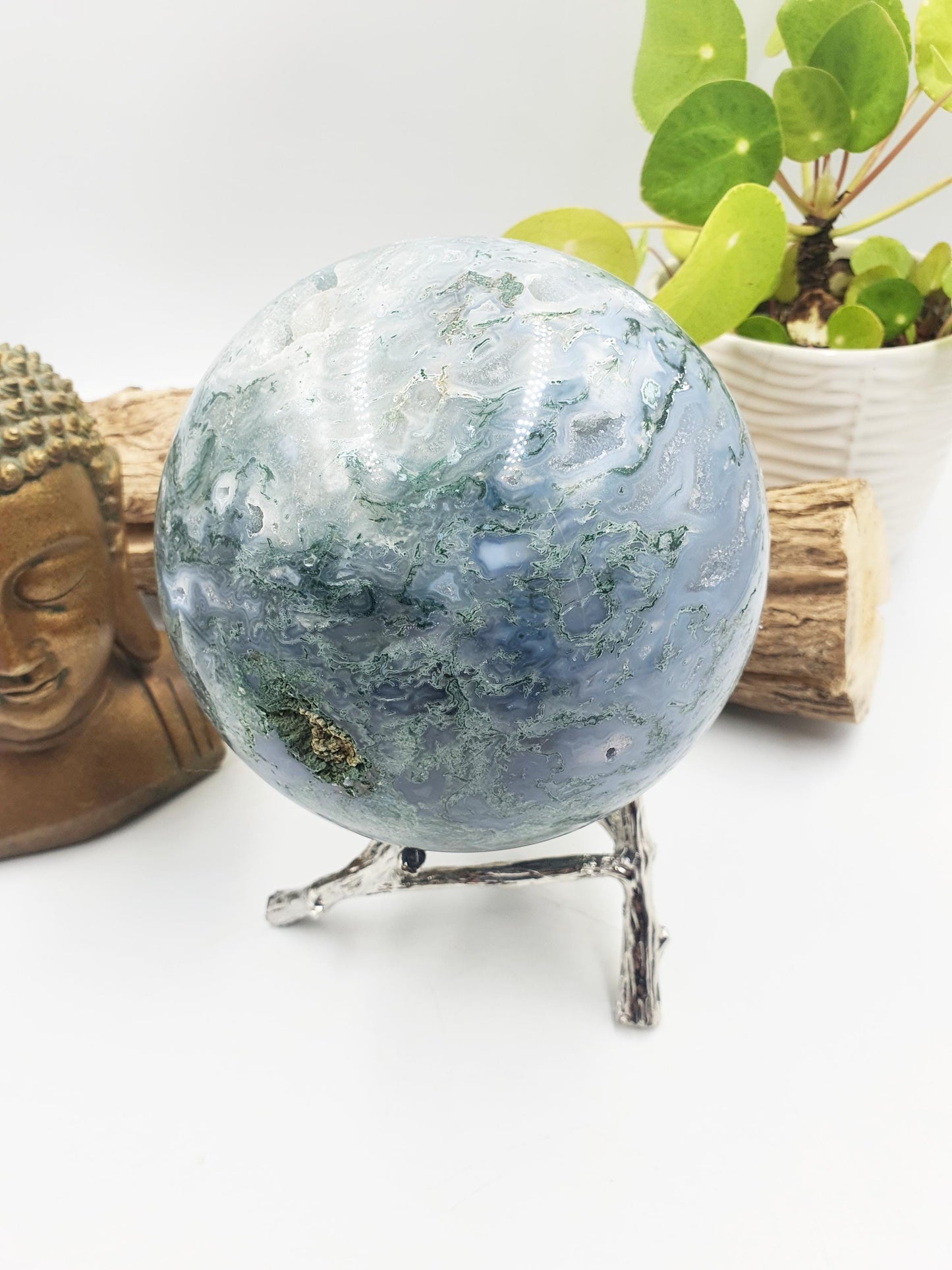 Huge Moss Agate Drusy Sphere