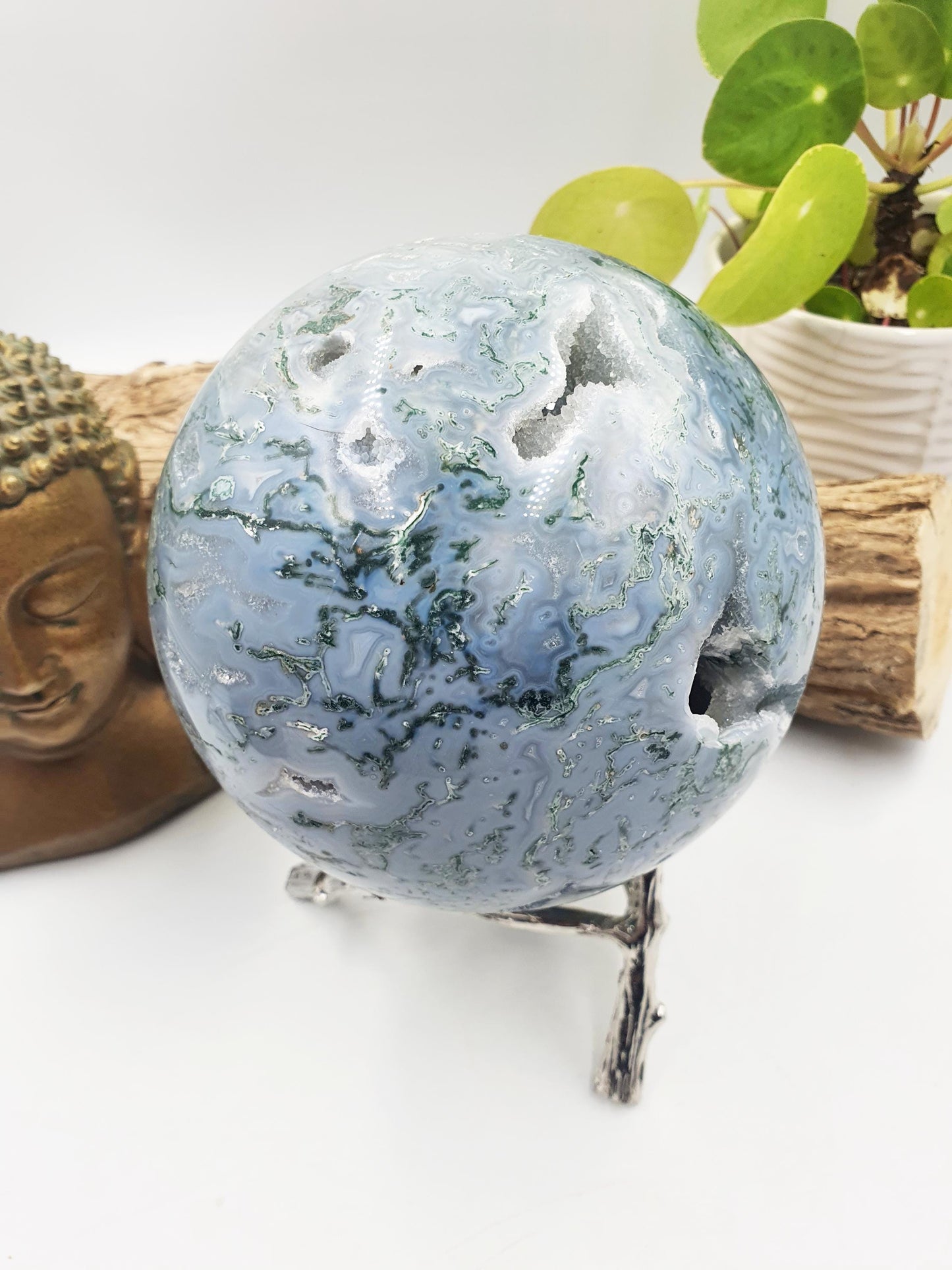 Huge Moss Agate Drusy Sphere