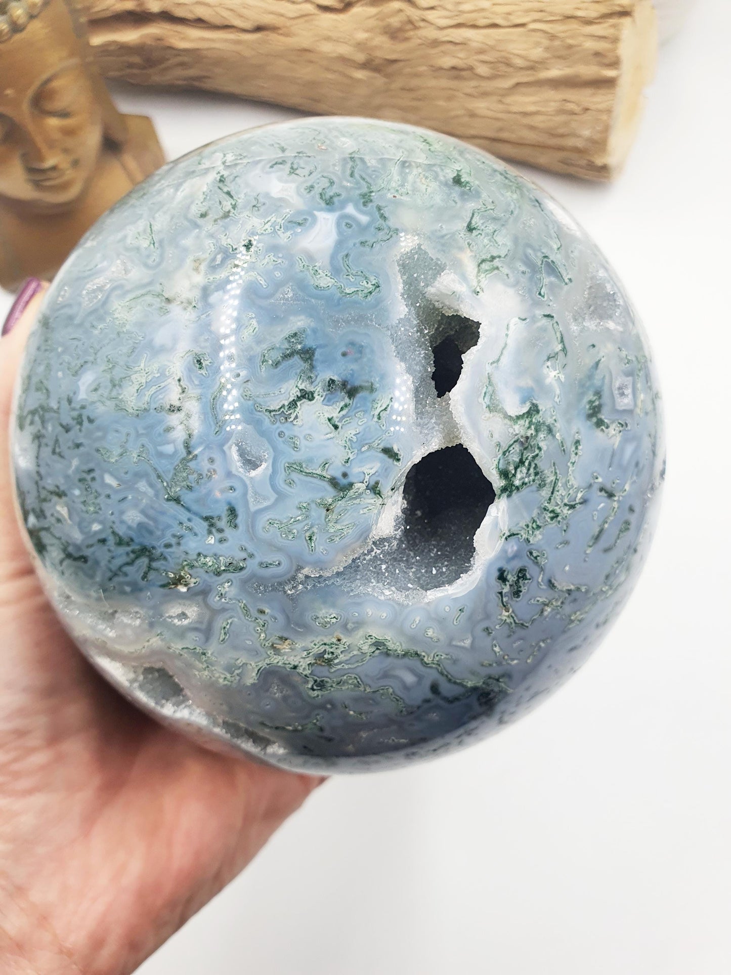 Huge Moss Agate Drusy Sphere