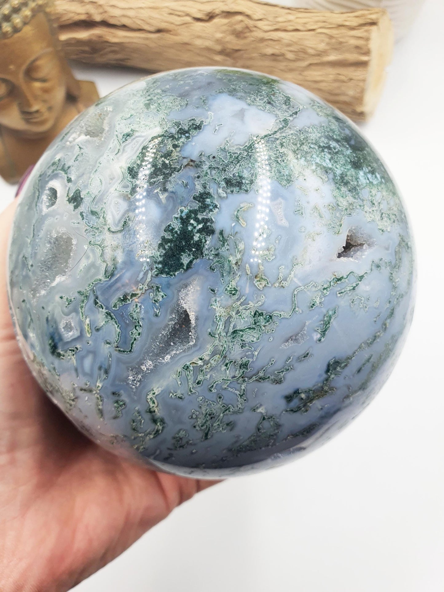 Huge Moss Agate Drusy Sphere