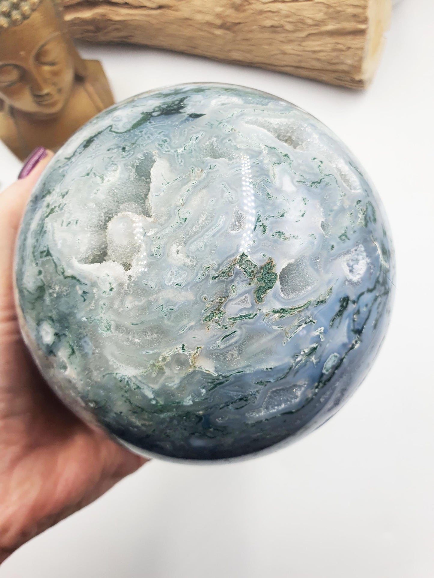 Huge Moss Agate Drusy Sphere