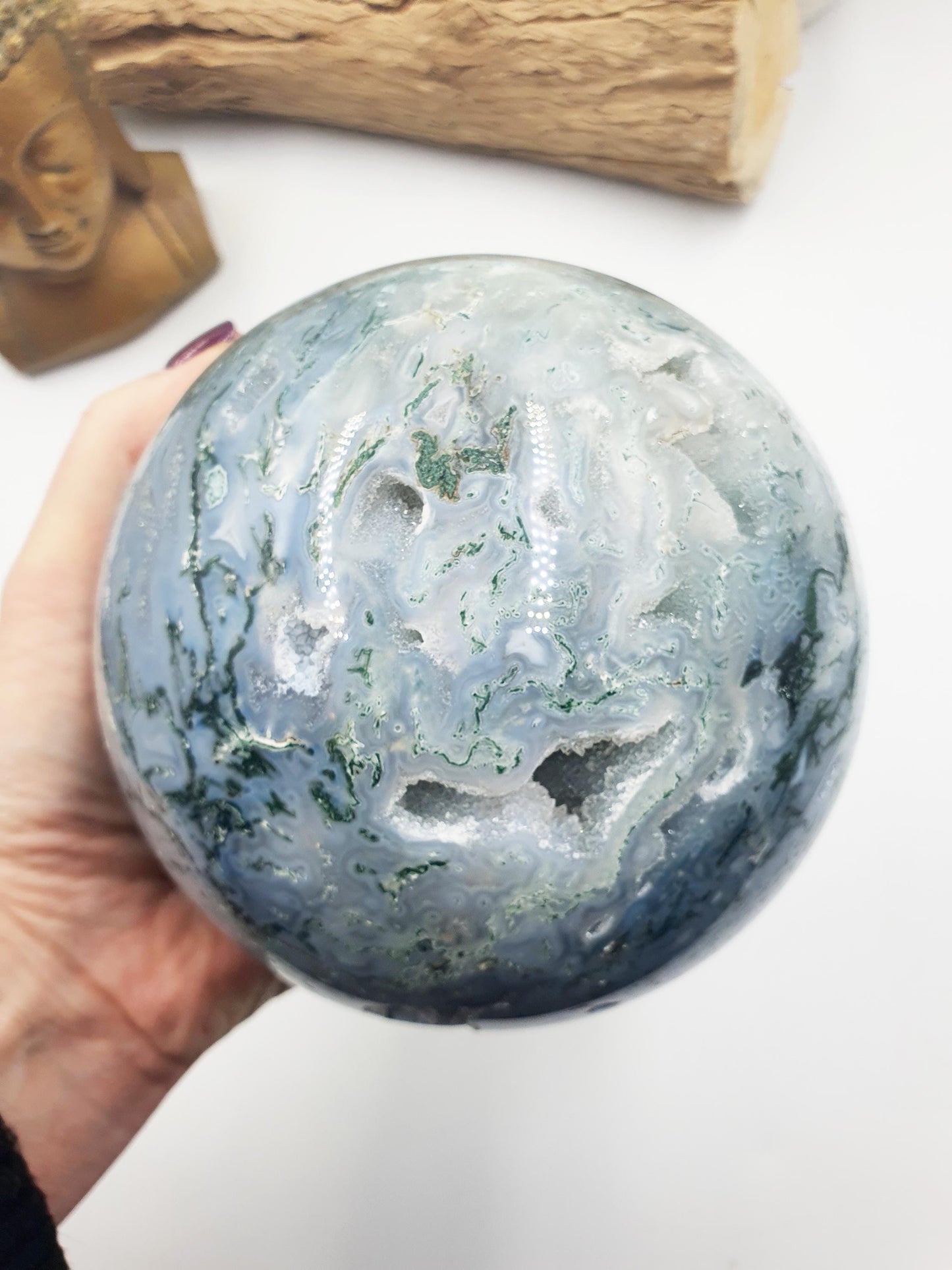 Huge Moss Agate Drusy Sphere