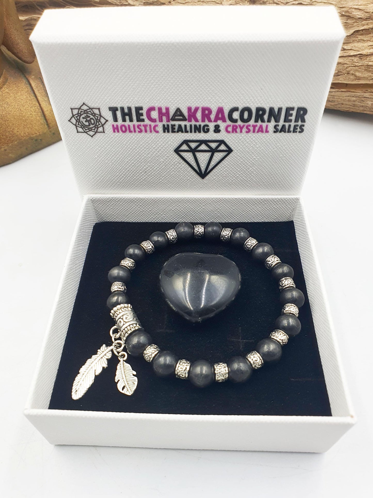 Shungite Bracelet with Feather Charms