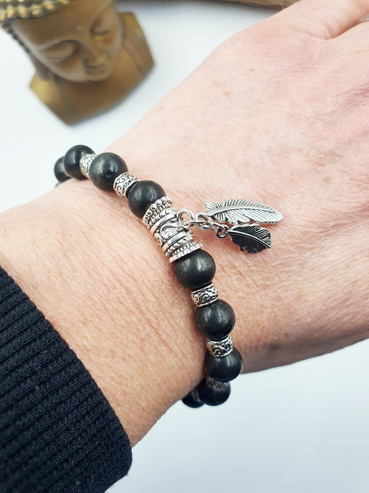 Shungite Bracelet with Feather Charms