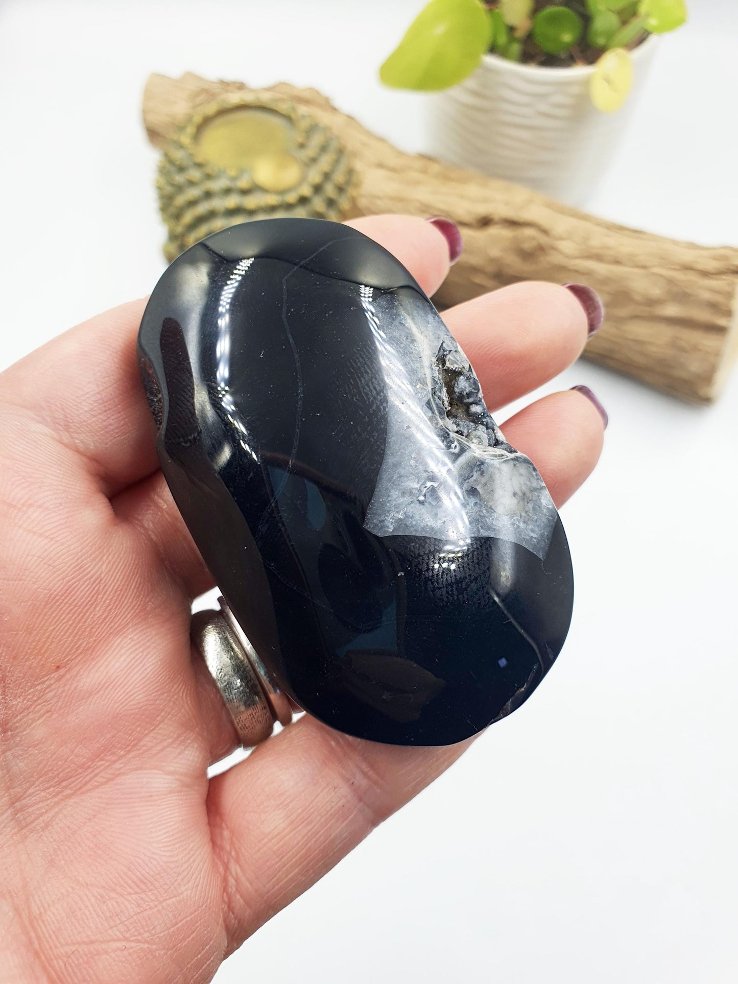 Black Banded Agate Drusy Palm