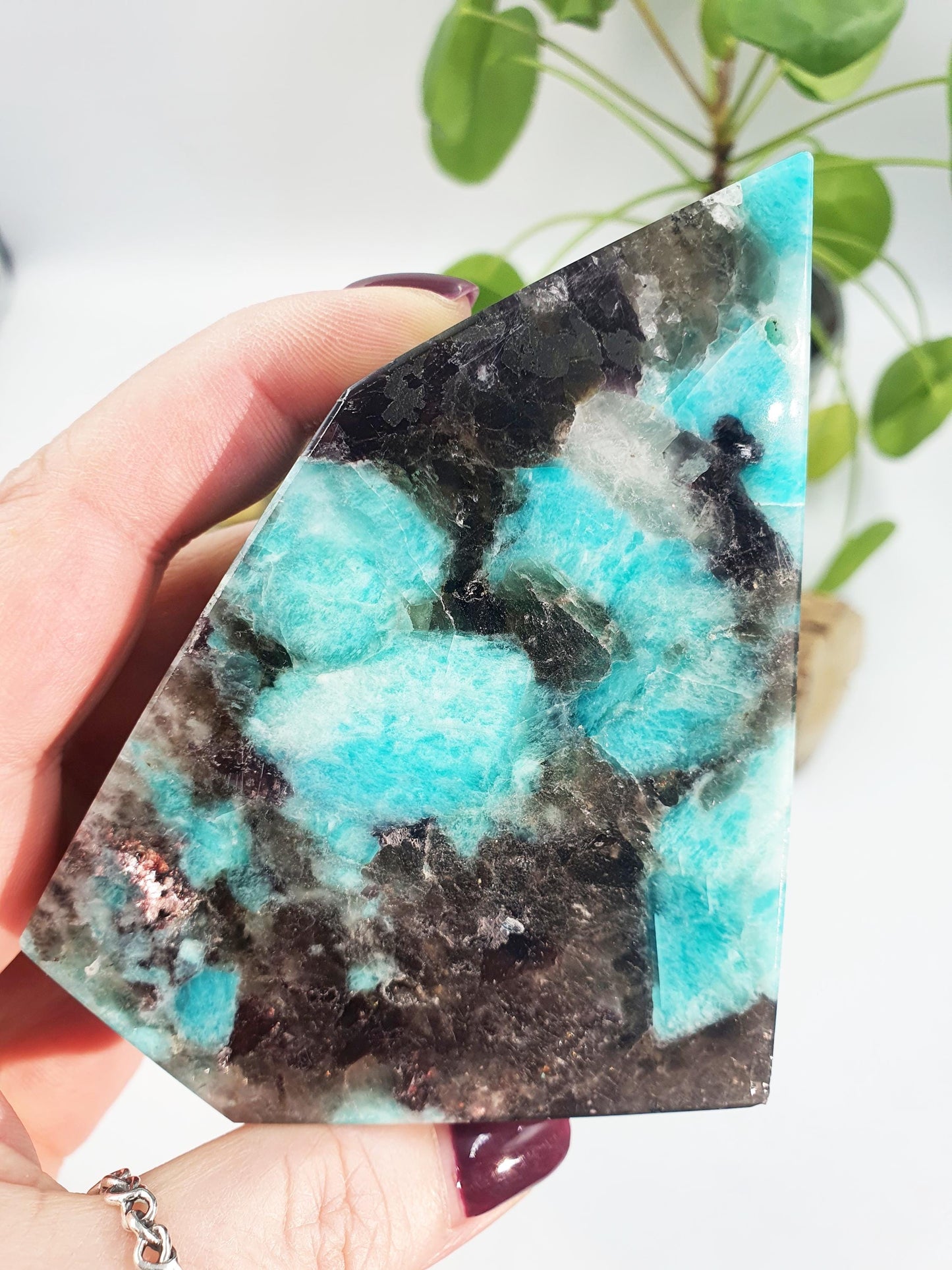 Flashy Amazonite and Smoky Quartz Slab