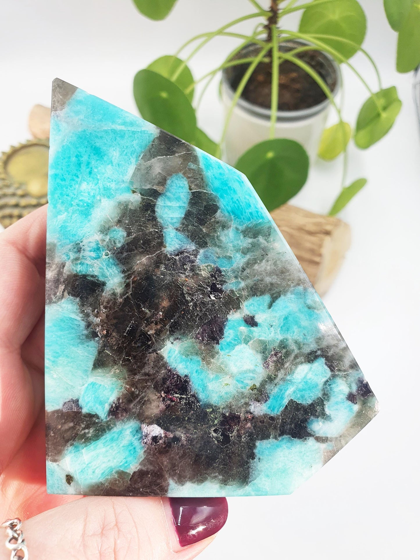 Flashy Amazonite and Smoky Quartz Slab