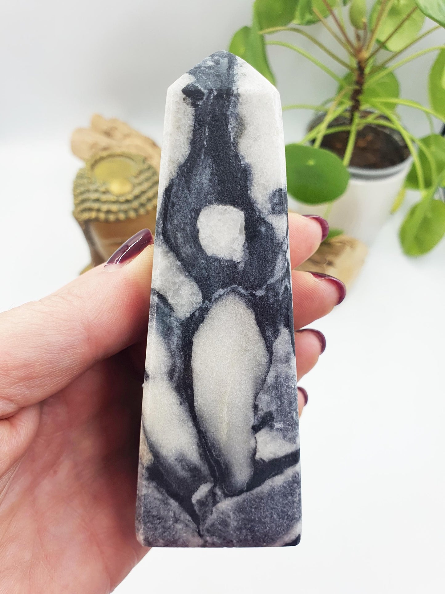 Shell Jasper Crystal Tower /Shell Obsidian Obelisk /Marbled Shell Jasper Point /Thousand Eye Tower - 291g