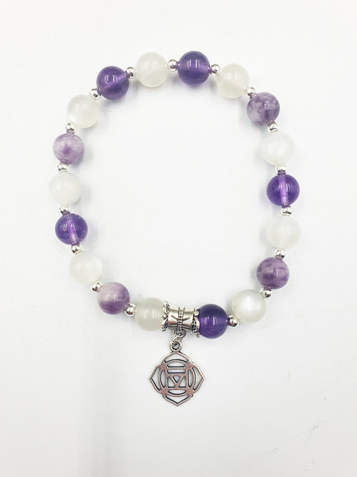 Life Changes Support Crystal Healing Bracelet with Chakra Charm (Amethyst, Moonstone and Lepidolite)