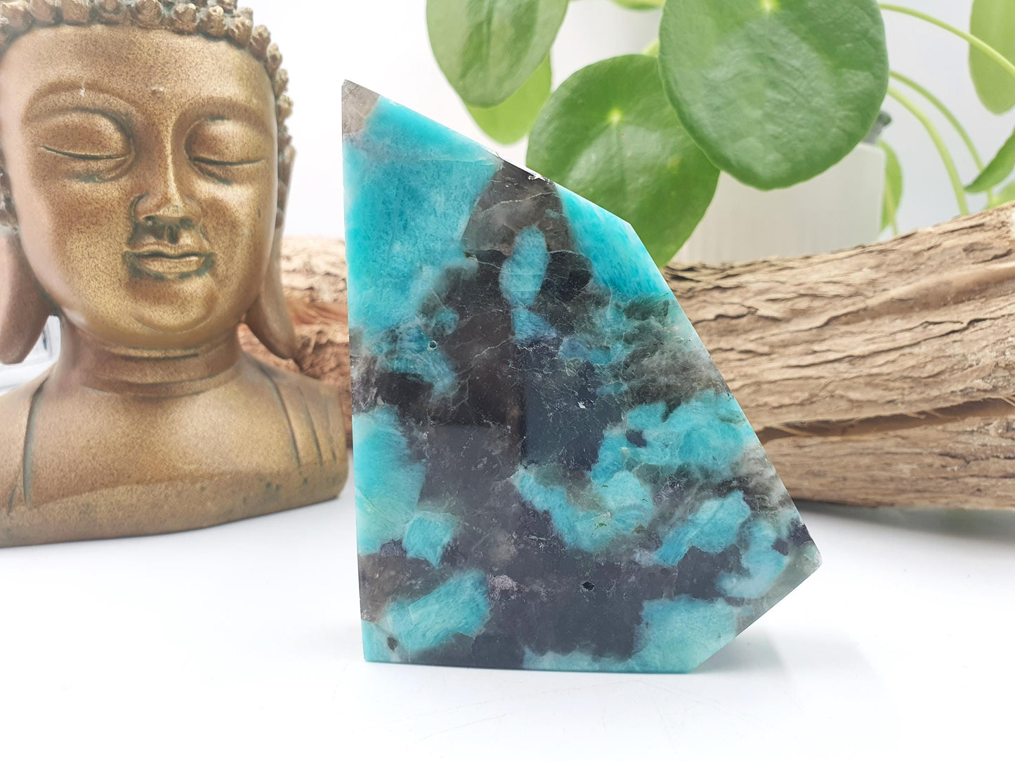 Flashy Amazonite and Smoky Quartz Slab