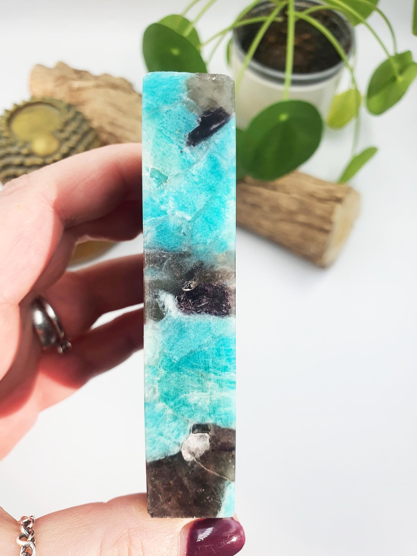 Flashy Amazonite and Smoky Quartz Slab