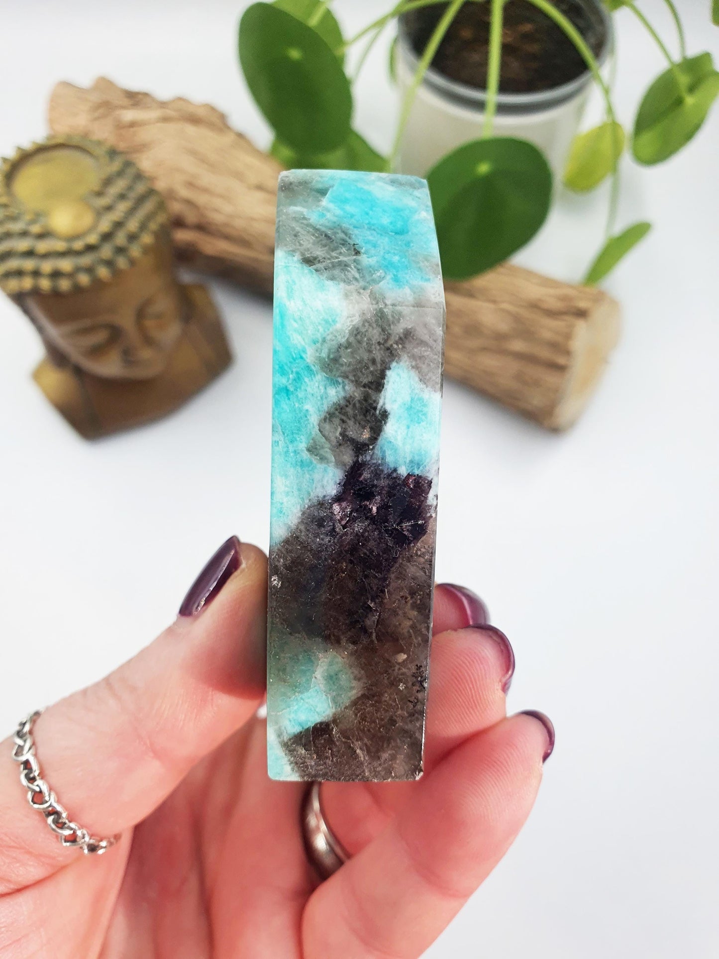 Flashy Amazonite and Smoky Quartz Slab