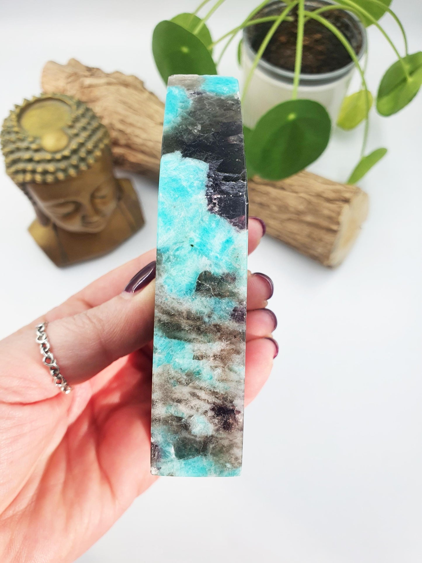 Flashy Amazonite and Smoky Quartz Slab