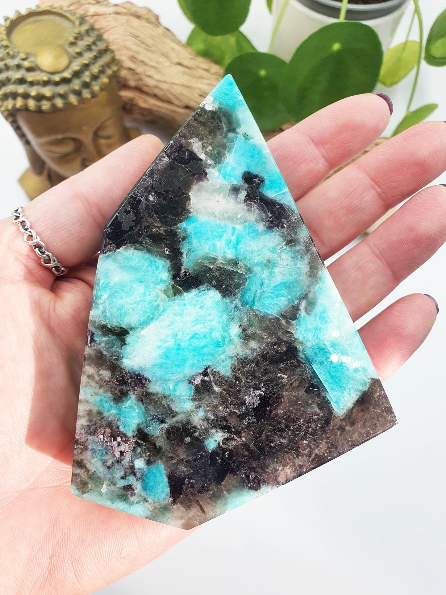 Flashy Amazonite and Smoky Quartz Slab