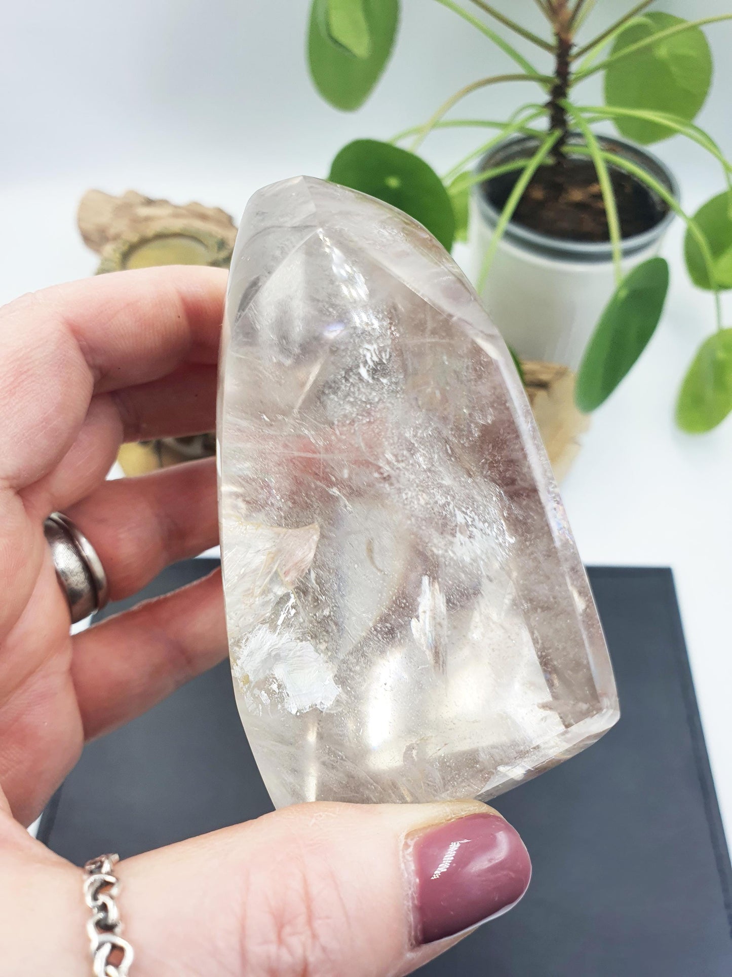 High Grade Clear Quartz Freeform with large rainbow, shimmering inclusions and dustings of golden healer