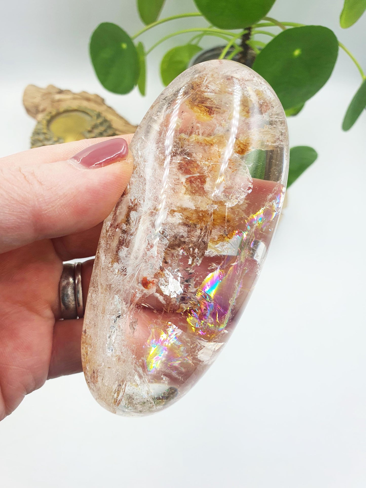 AMAZING A Grade Large Garden Quartz Palm with incredible rainbow/Lodolite Palm Stone