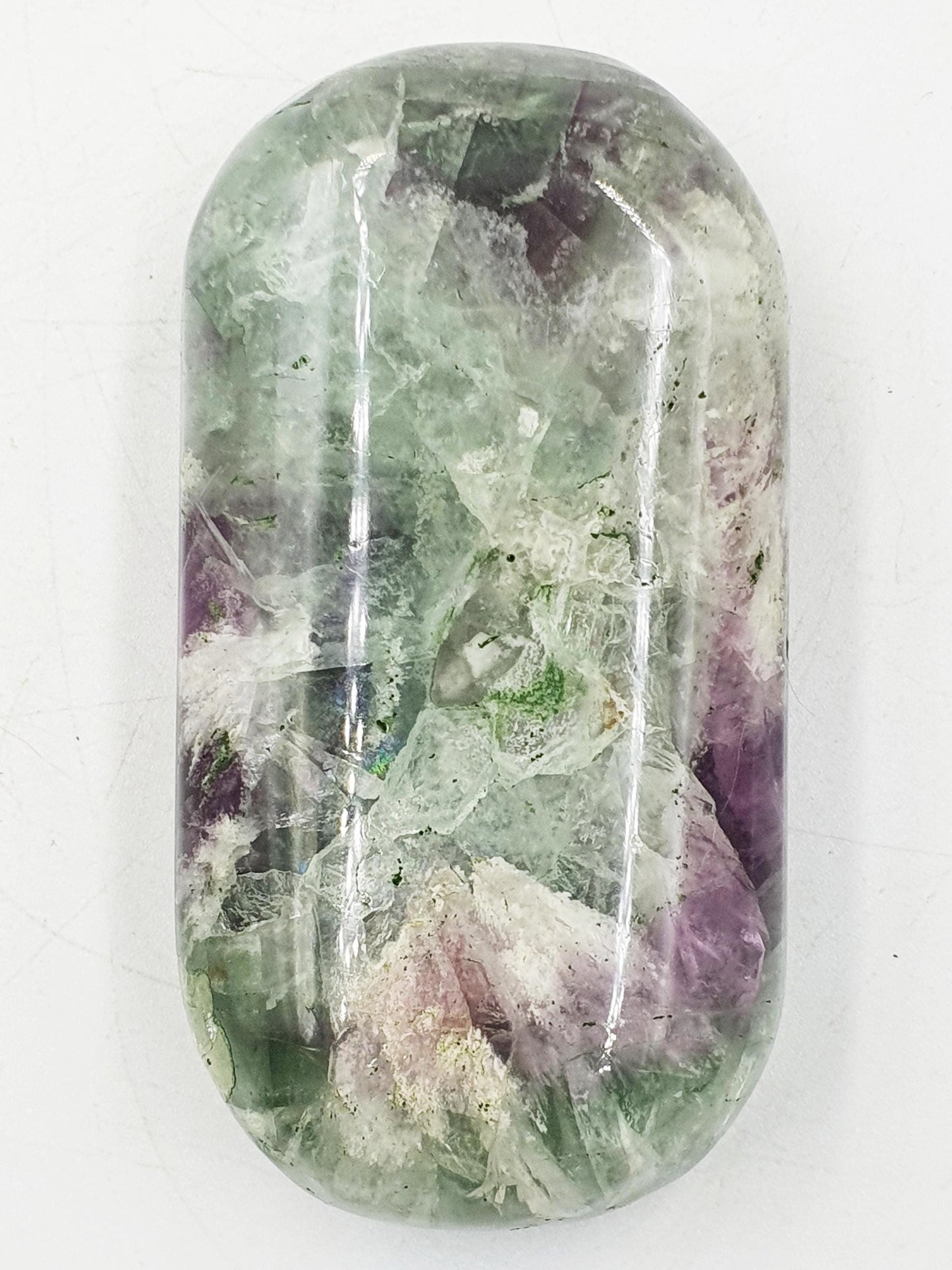 Large Feather Fluorite Palm with rainbows