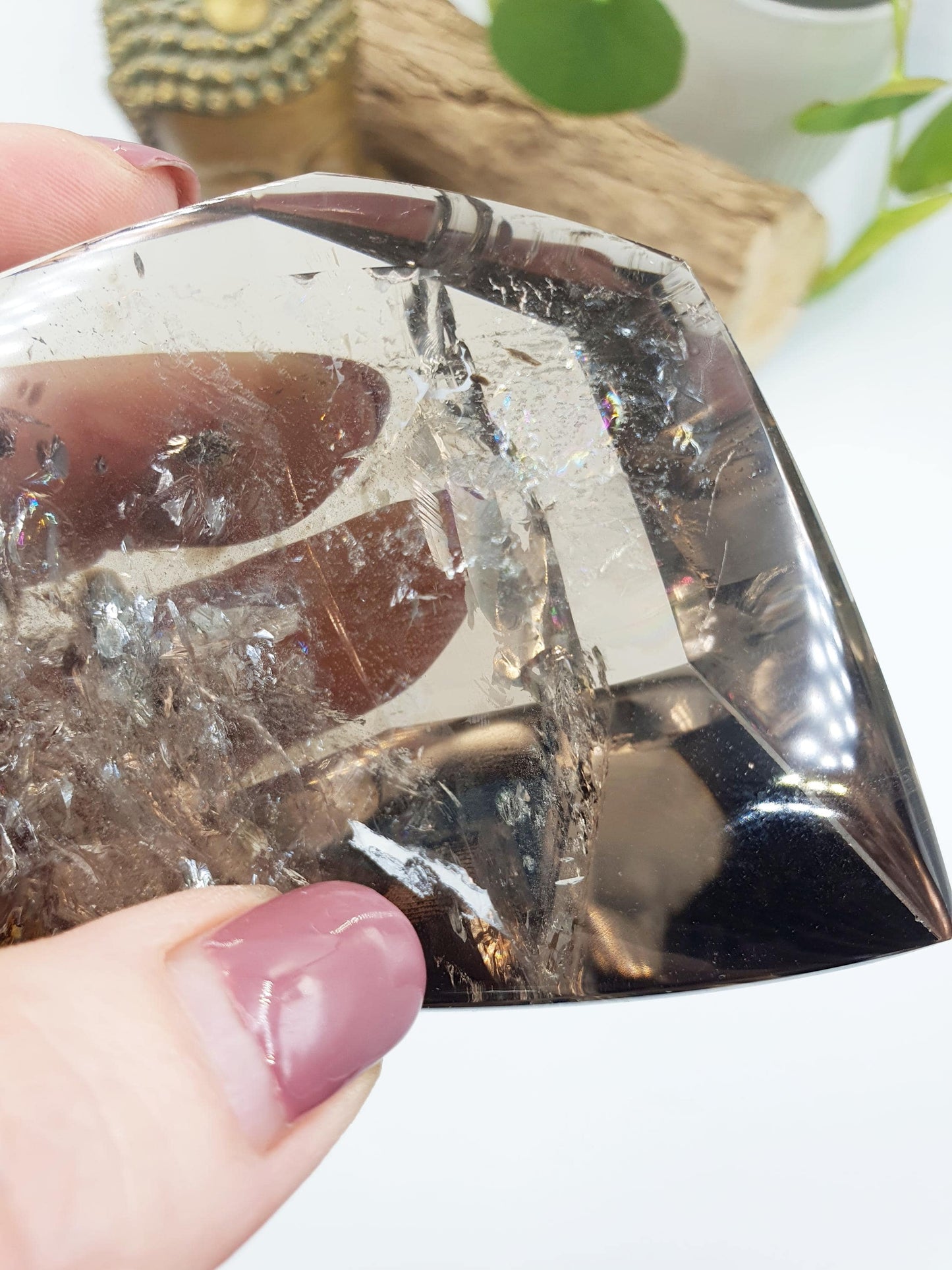 Amazing Large Smoky Quartz Freeform with inclusions and rainbow flashes