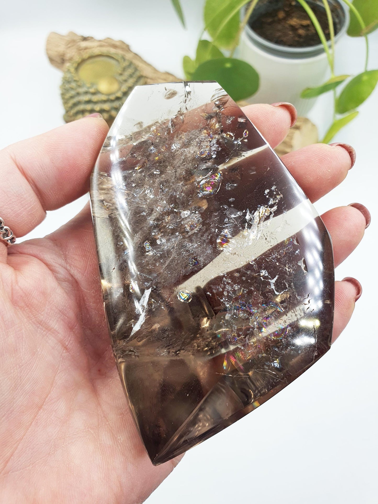 Amazing Large Smoky Quartz Freeform with inclusions and rainbow flashes