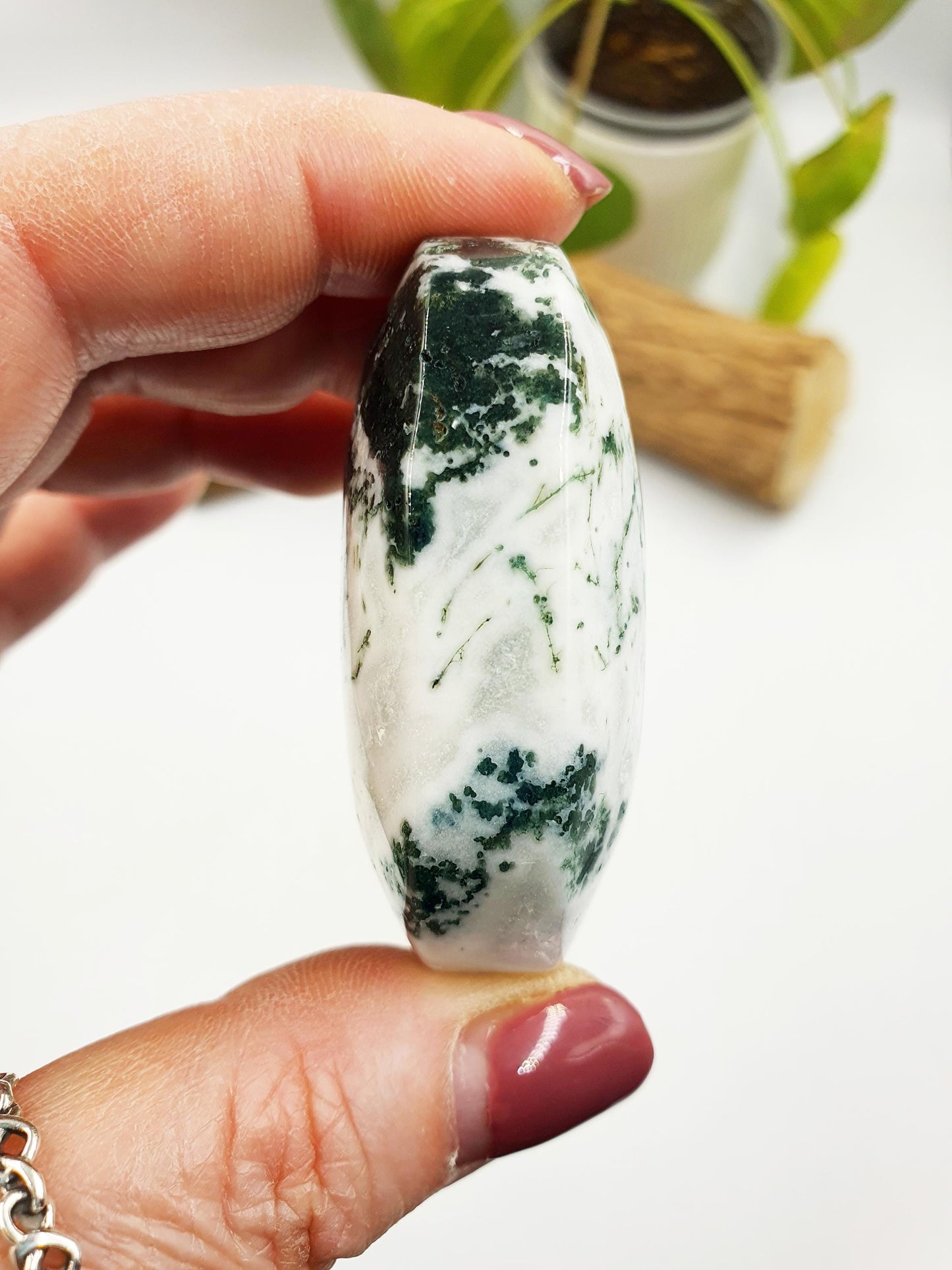 Druzy Moss Agate Palm / Moss Agate Palm Stone / Meditation Palm / Reiki Crystal Palm - 75g