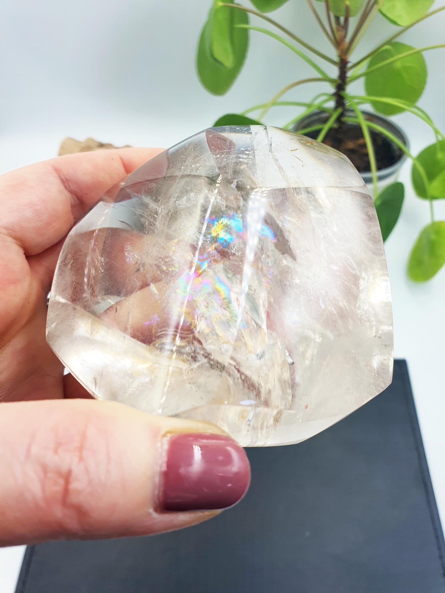 High Grade Clear Quartz Freeform with large rainbow, shimmering inclusions and dustings of golden healer
