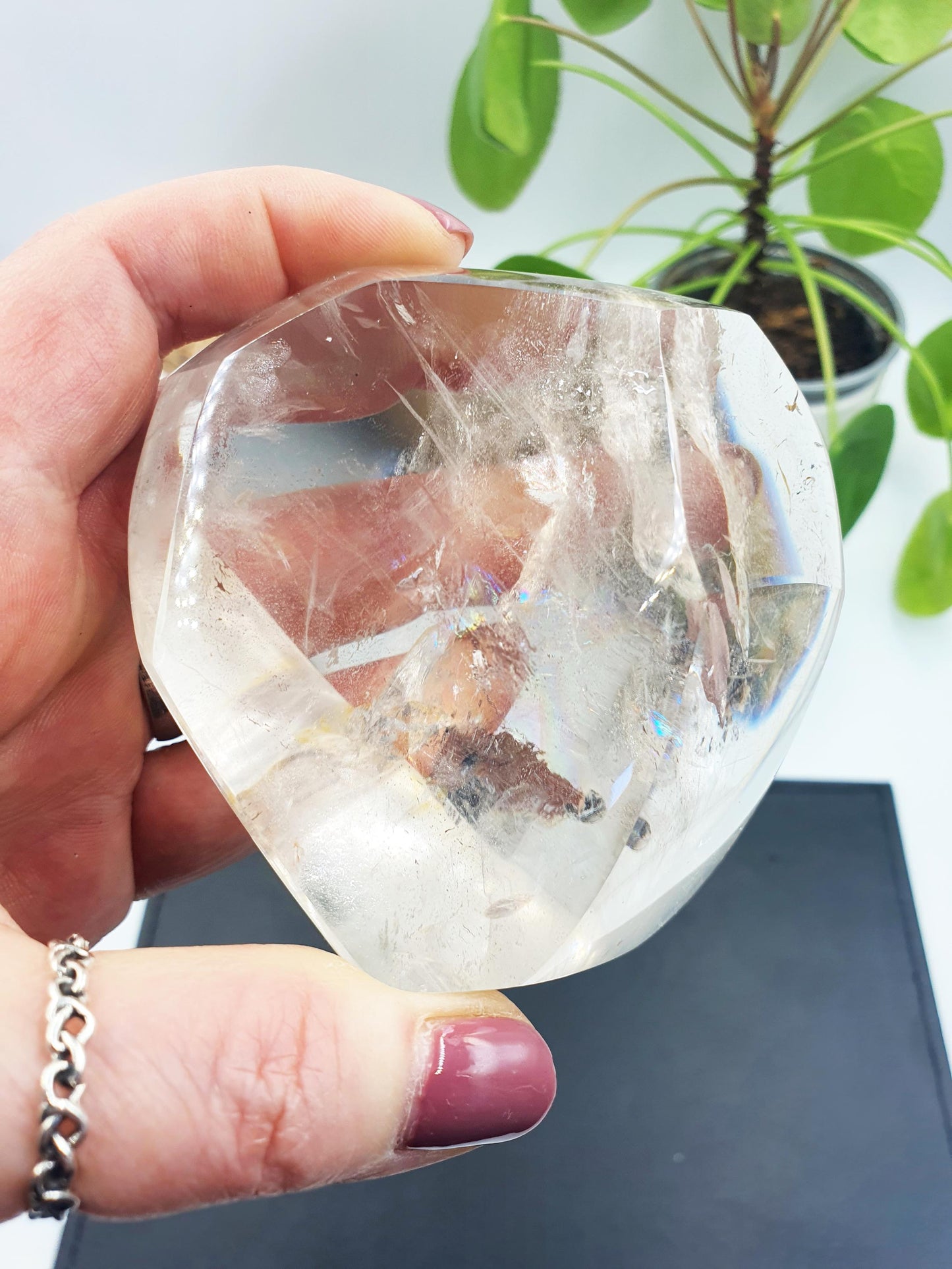 High Grade Clear Quartz Freeform with large rainbow, shimmering inclusions and dustings of golden healer