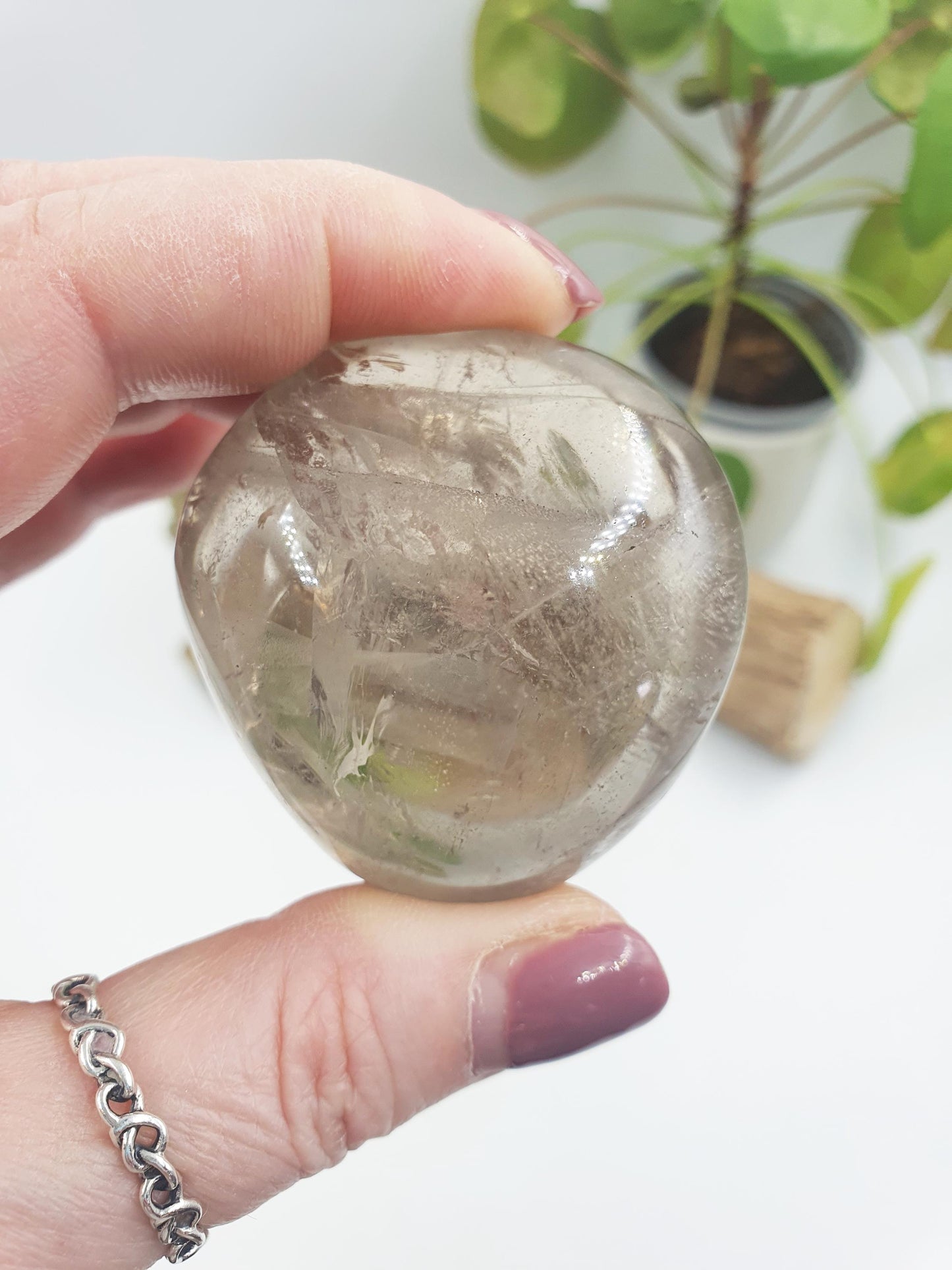 Light Smoky Quartz Palm with rainbow
